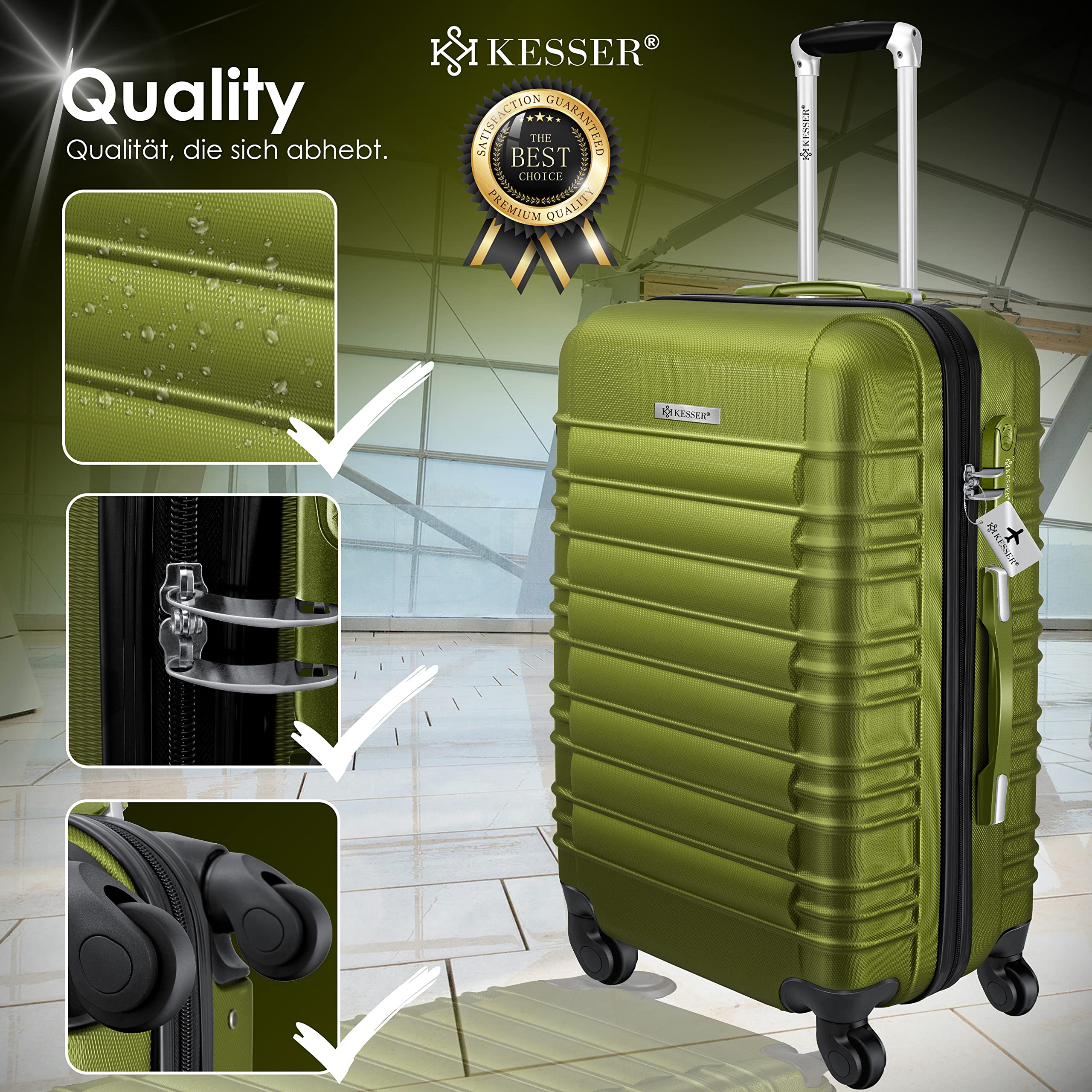 KESSER® Set di 3 valigie rigide, da viaggio, incl. bilancia trolley + etichetta per bagagli, chiusura per valigie rotolanti, manico telescopico M-L-XL