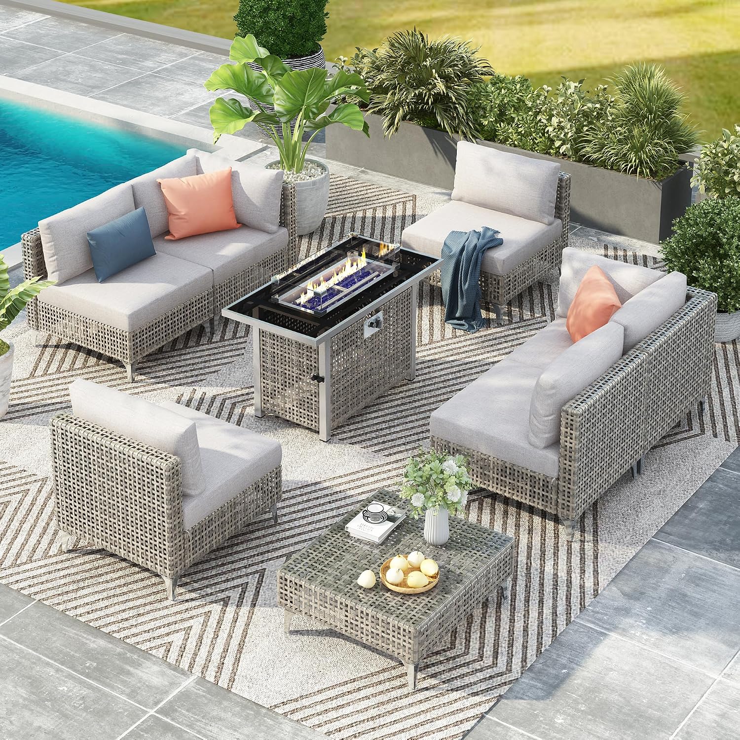 Amazon.com: Merax 8 Piece Outdoor Patio Water Resistant Furniture Set ...