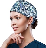 Vista 20 de QBA Gorra de trabajo ajustable con botón, gorro de trabajo de algodón, banda elástica para atar en la espalda, para mujeres y hombres, talla única