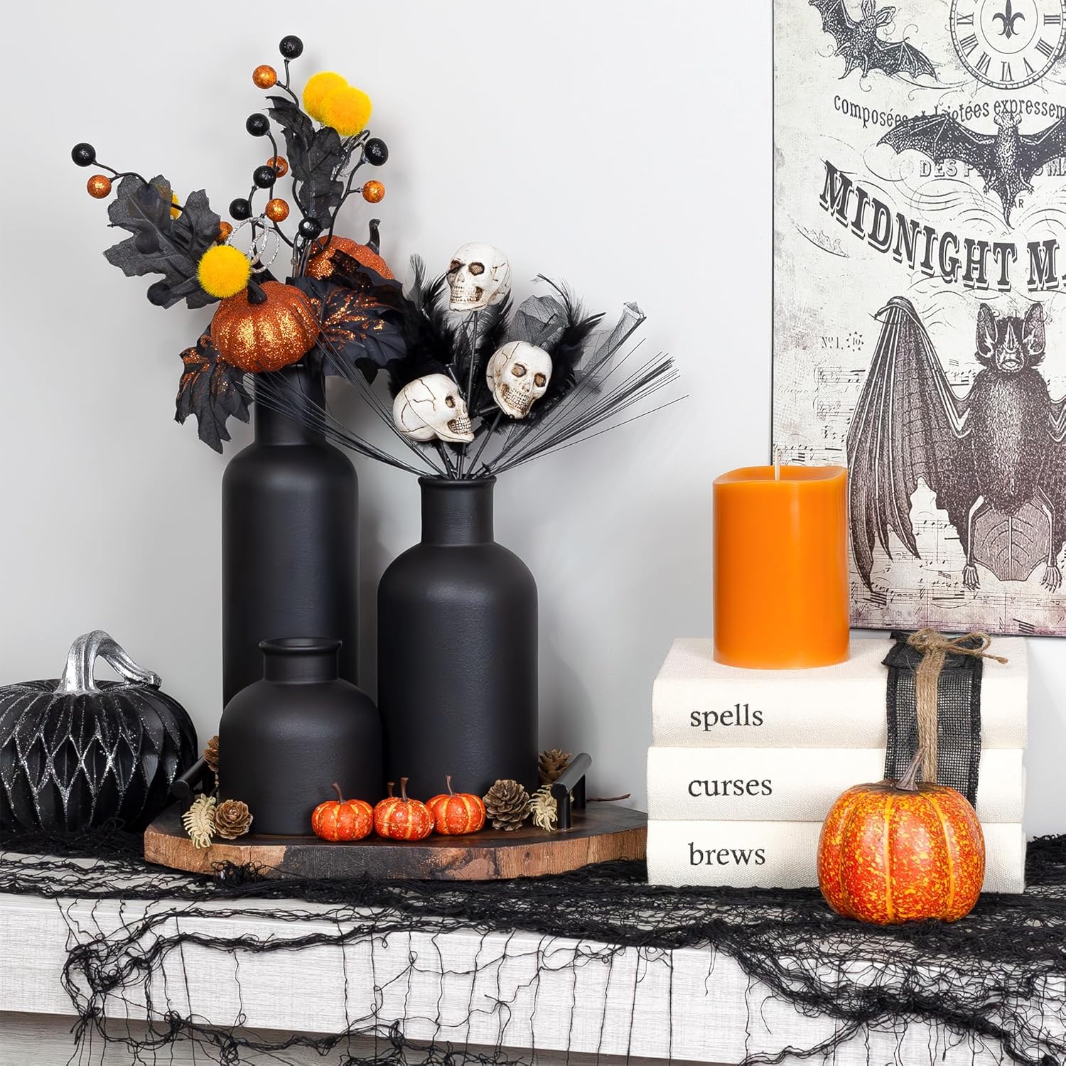 AuldHome Design Black Ceramic Vases (Set of 3); Matte Black Decorative Pottery Vases