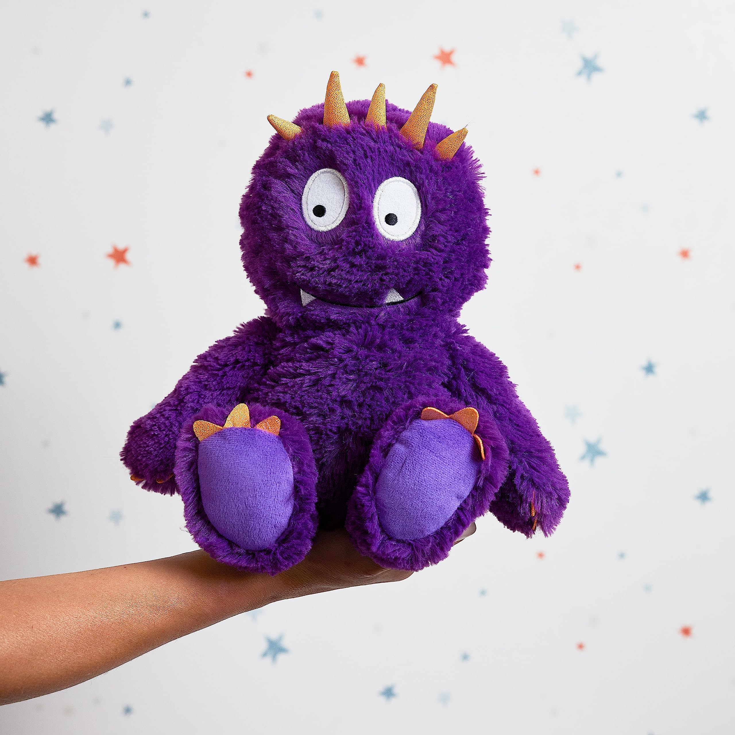 Warmies Peluche Mostro Viola Brillante, Pesato Utilizzabile nel Microonde con Profumo di Lavanda Francese, Borsa di Grano Caldo o Freddo per un fresco relax e un caldo sollievo