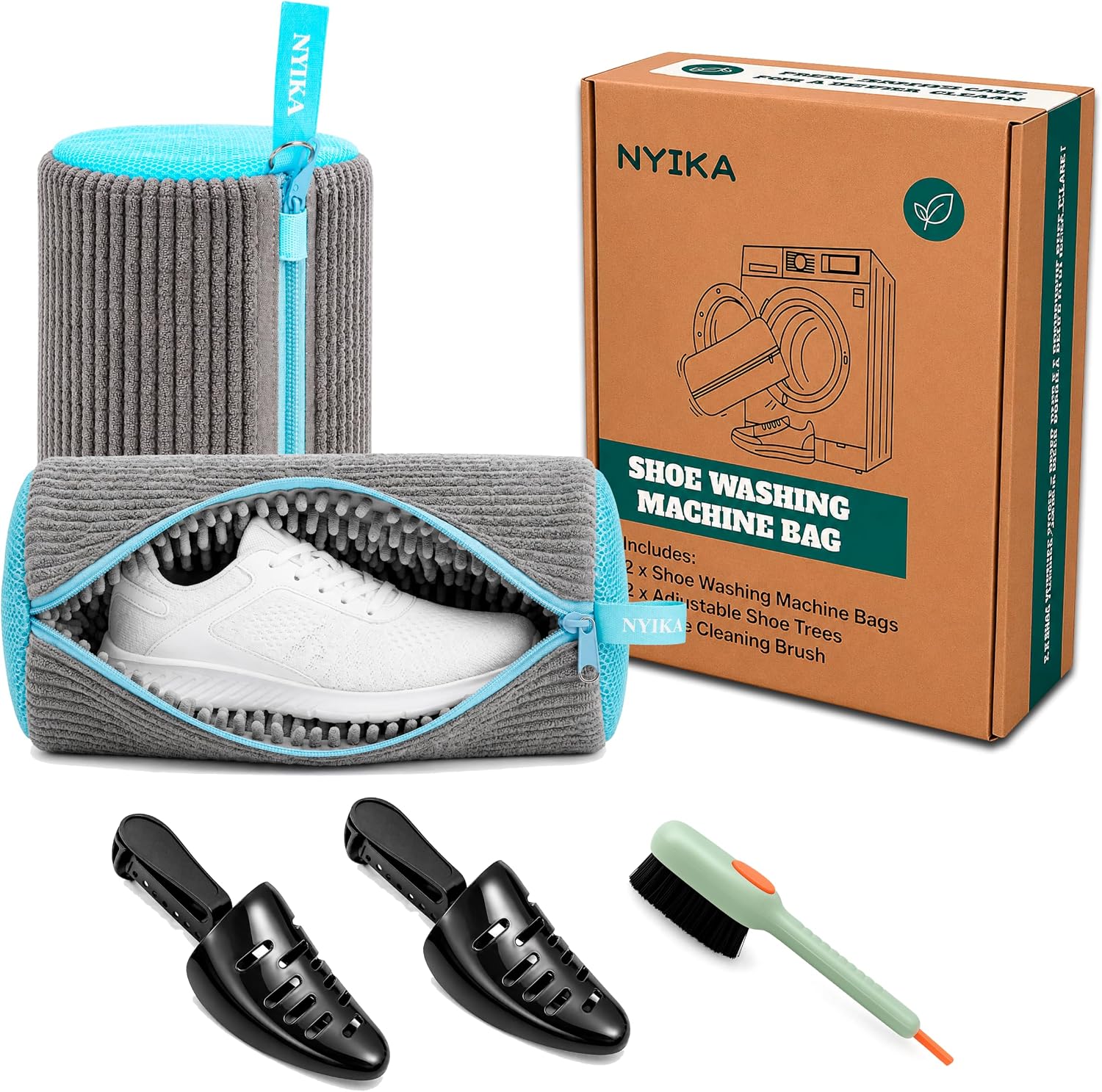 Bag for Washing Shoes - Kit Premium | 2 Laundry Shoe Bags, 2 Shoe Trees, Cleaning Brush
