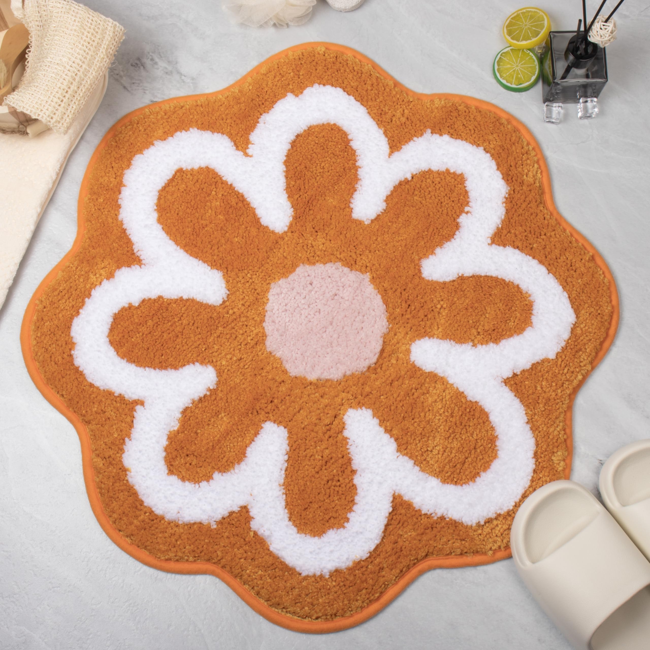KOEXM Alfombra de baño, suave, absorbente, antideslizante, para baño, lavable, diseño de flores
