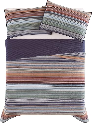 Miniatura 4 de Brooklyn Loom Met Stripe Yarn Dye Collection, juego de edredón de 3 piezas, tamaño King, multicolor (QS4873KG-2300)