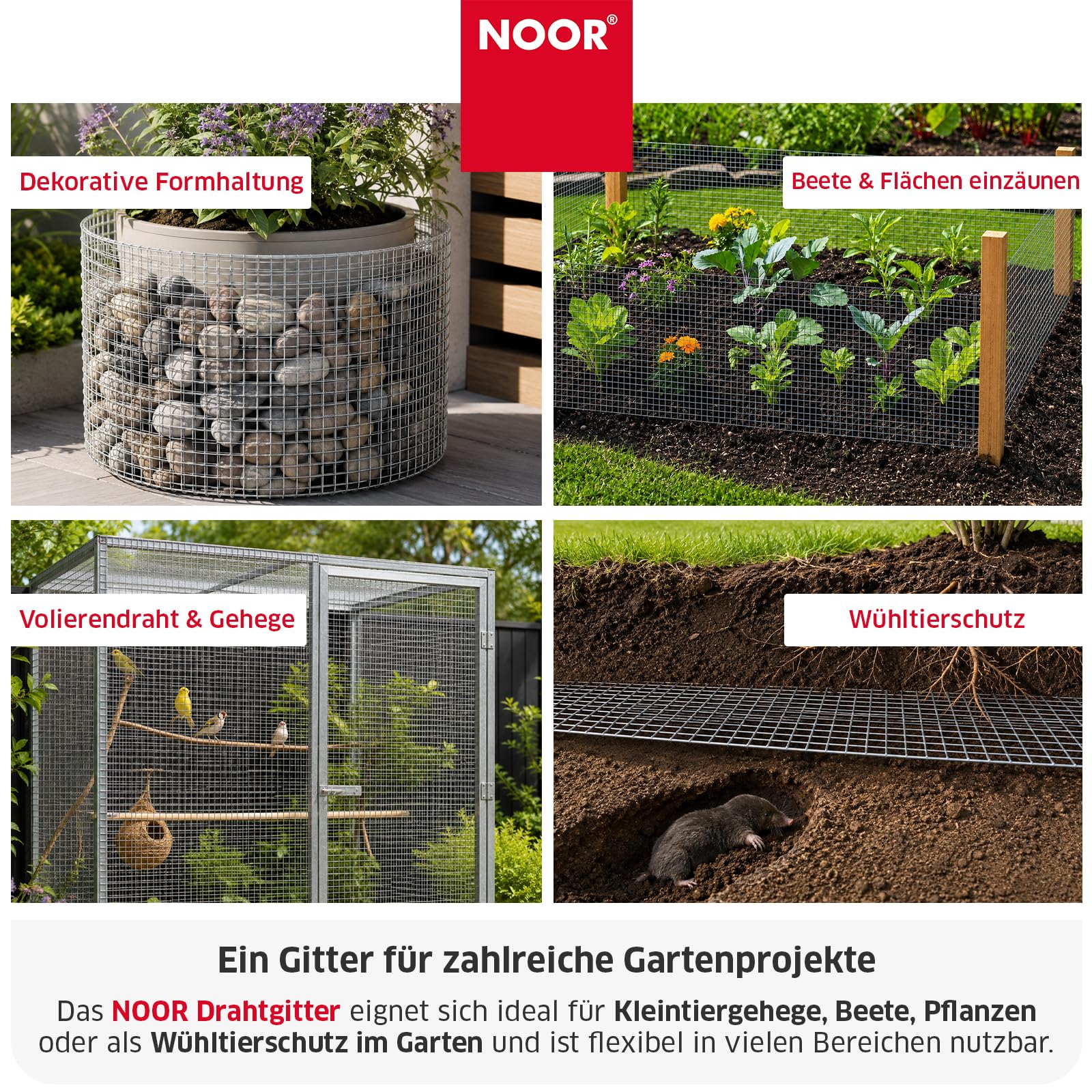NOOR Drahtgitter - Volierendraht verzinkt 13 mm - Silber 100x1000 cm | vielseitiger Drahtzaun für Wühlmausschutz, Beete & Kleintiergehege - engmaschig, rostbeständig, langlebig & zuschneidbar