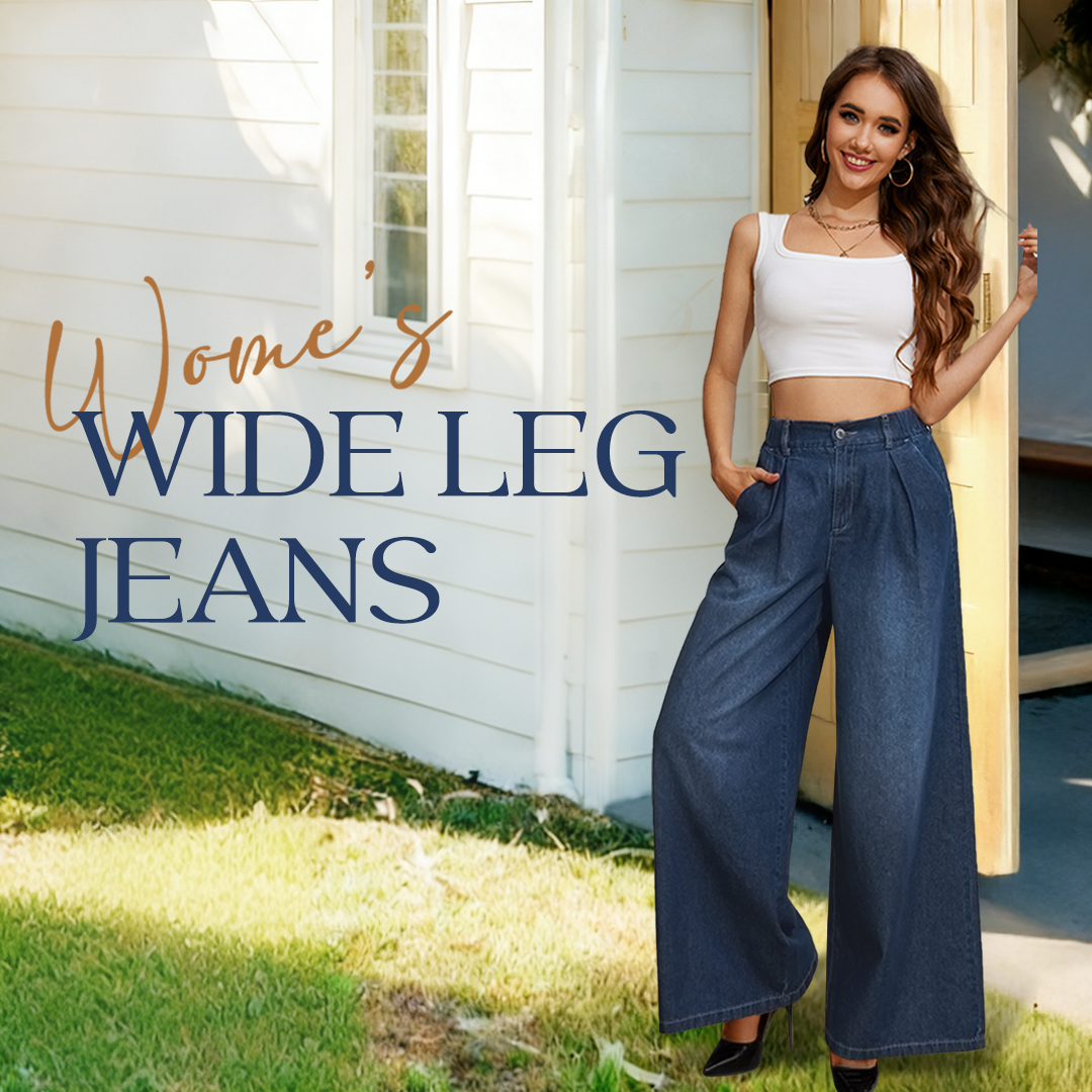 Tapata Women's Wide Leg Jeans 33 Inseam Tall Elastic Waist Baggy