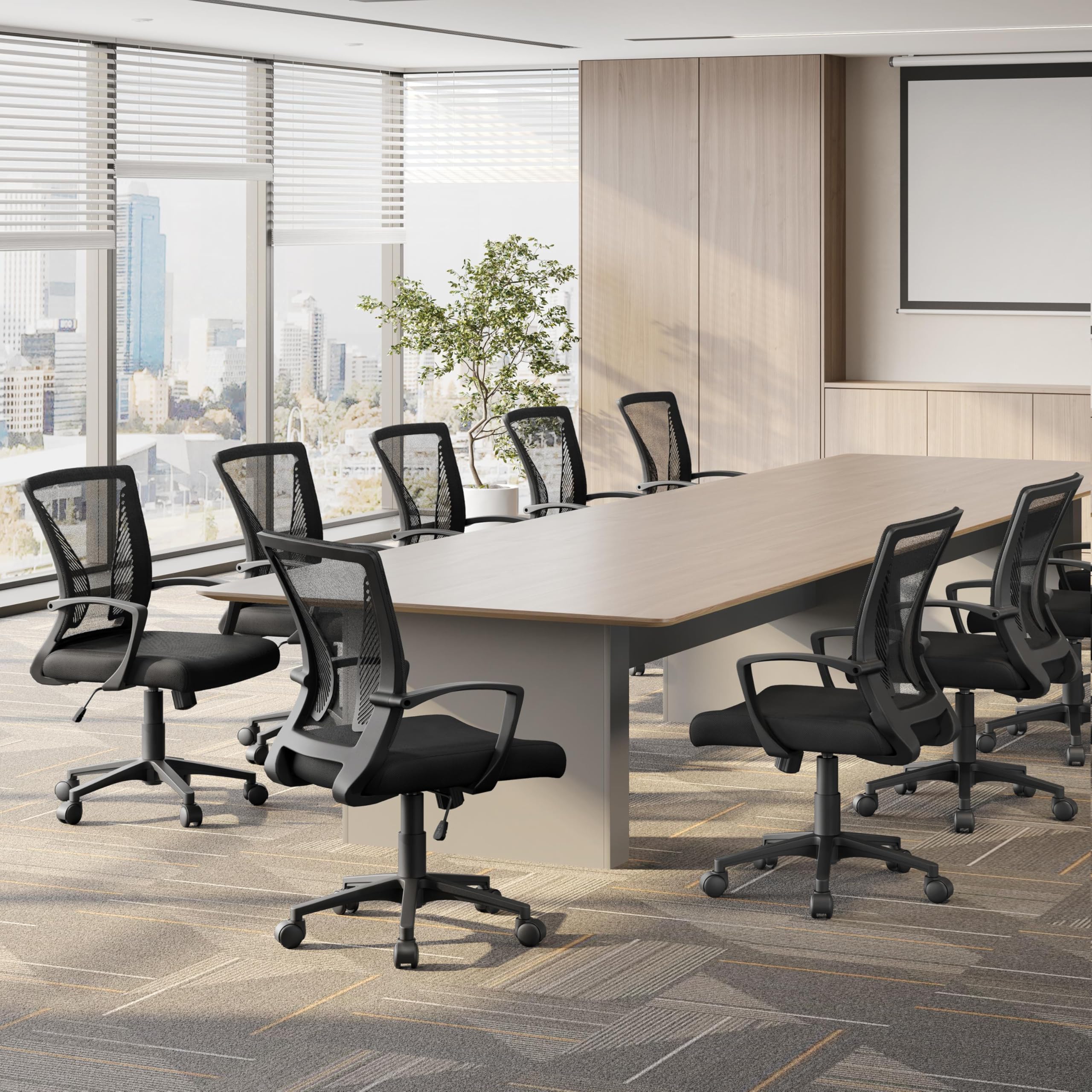 Yaheetech Bürostuhl Ergonomisch, Schreibtischstuhl mit Netzbespannung, Arbeitsstuhl mit Armlehnen, Chefsessel aus Mesh, höhenverstellbarer Computerstuhl 136 kg, atmungsaktiv, Wippfunktion Schwarz