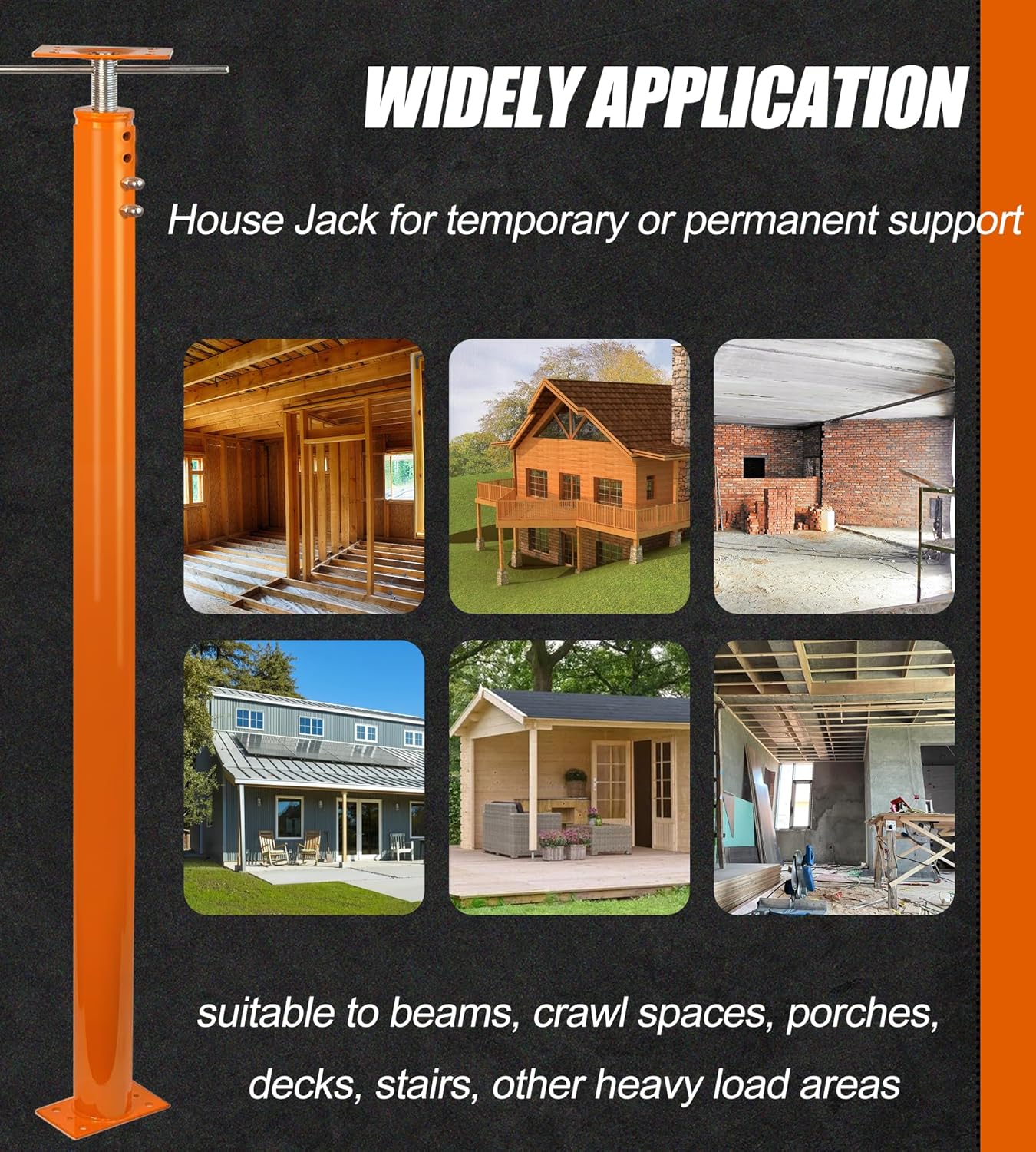 2 Pack House Jack Post Pole for Leveling, 48"-96" Adjustable House Floor Jacks, Support Joist Beam Brace Telescoping Jack Stands for Basements, Decks, Crawl Spaces, 18000 lbs Max Load Capacity