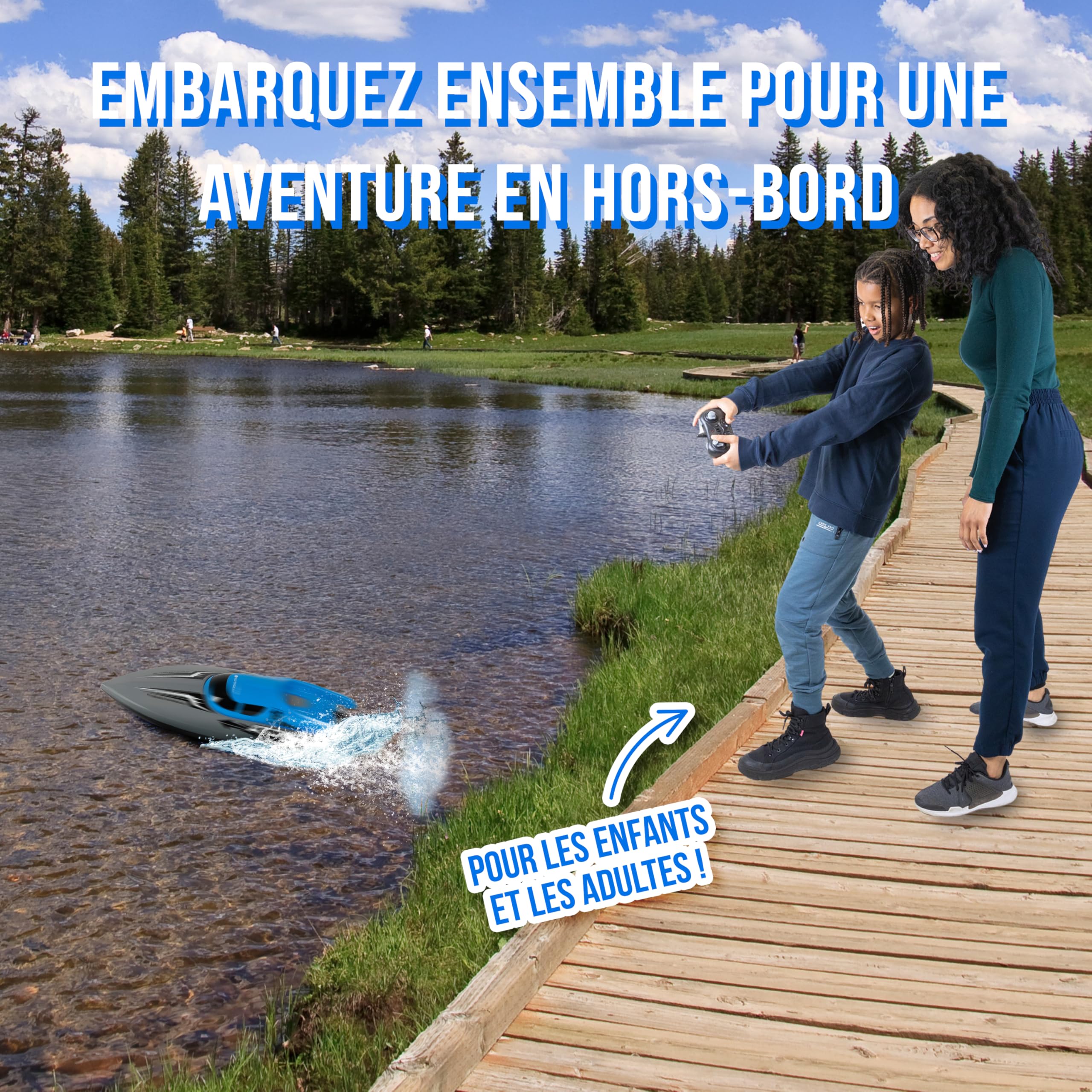 Silvergear® Bateau Télécommandé à Grande Vitesse 30Km/h et 2.4GHz | Anti-basculement pour Enfants et Adultes | RC Electrique