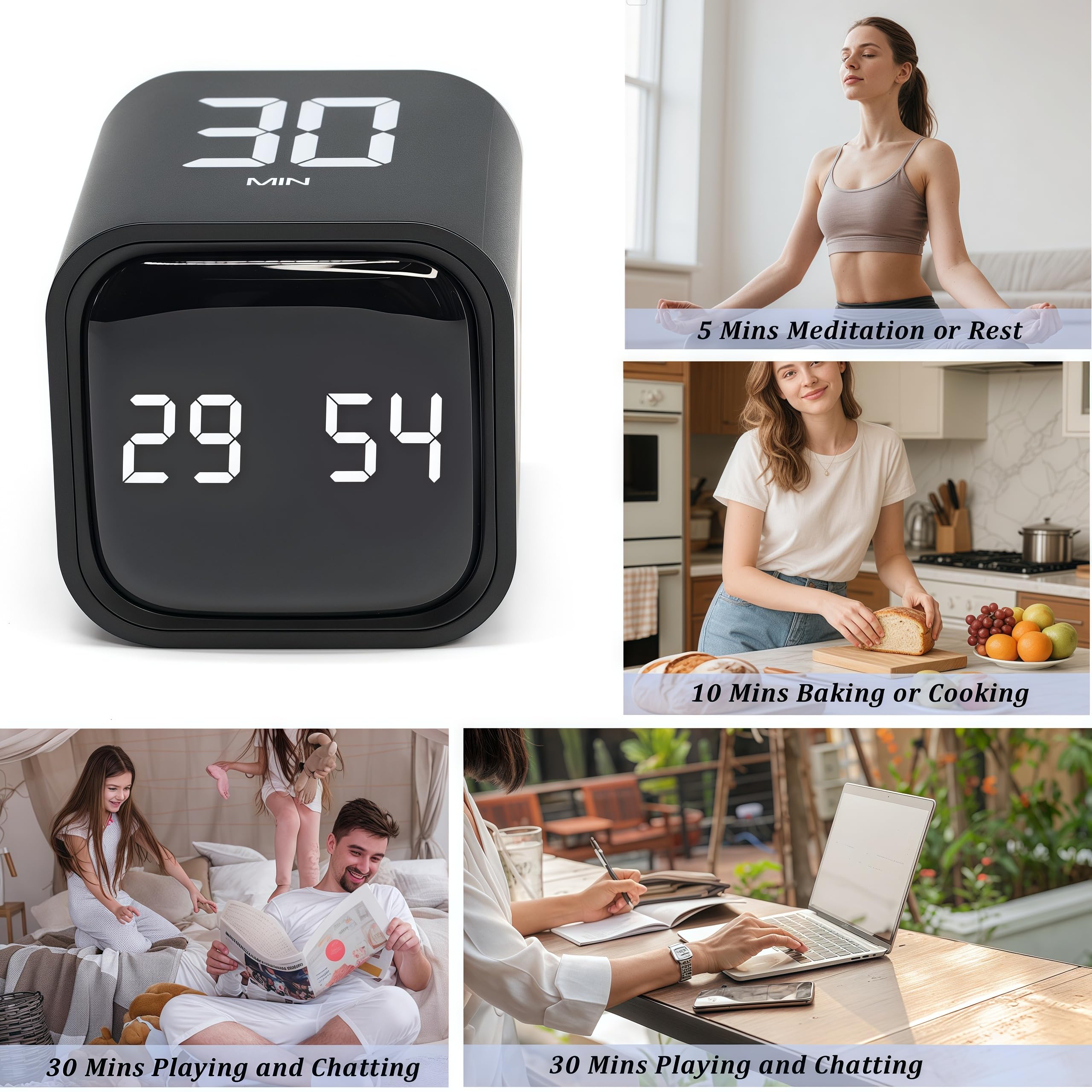 2 temporizadores giratorios Pomodoro de 5, 10, 30, 60 minutos preestablecidos, temporizador de productividad de escritorio, cronómetro de cuenta regresiva de cubo visual, modos personalizados