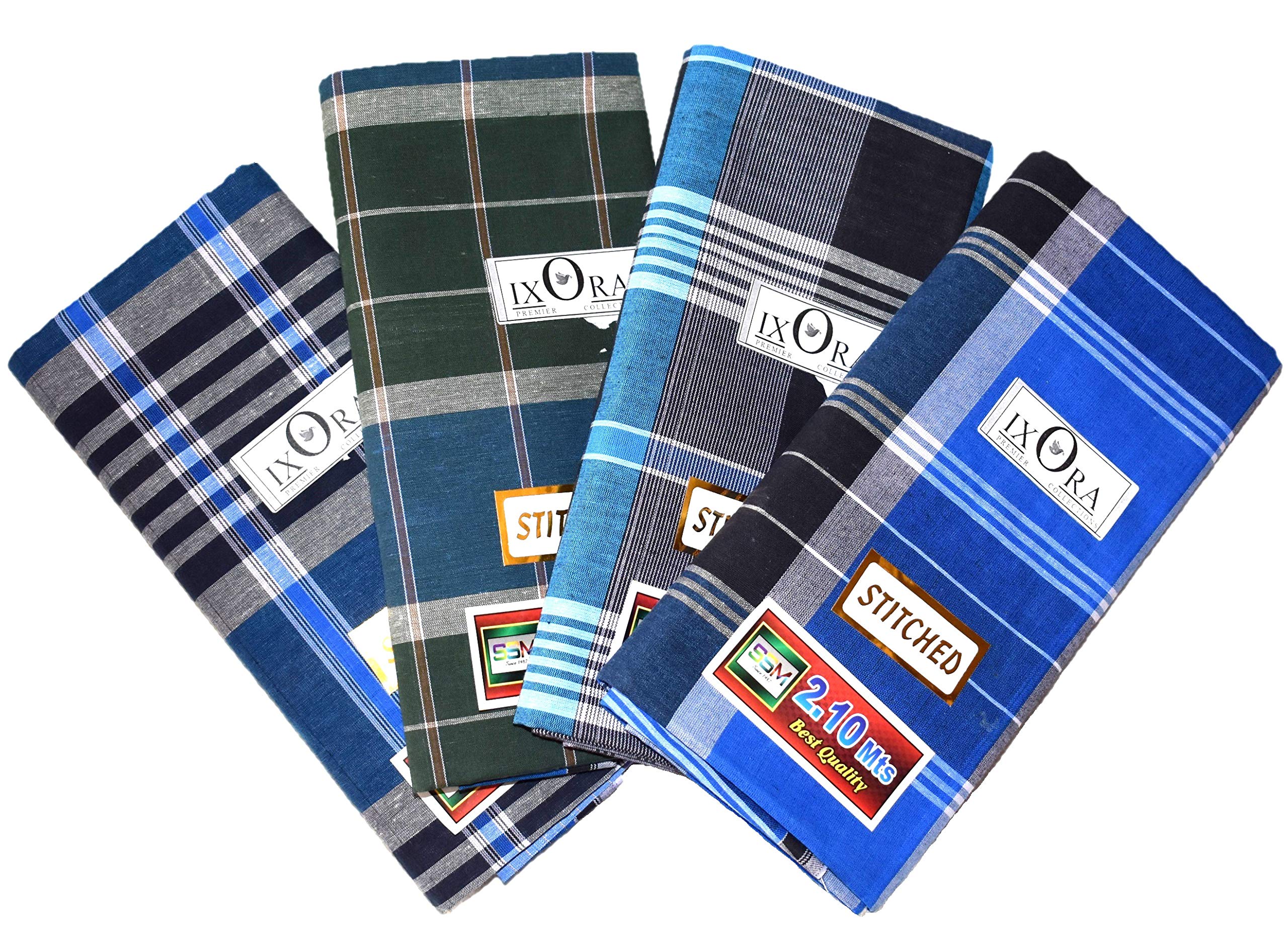 IXORACheckered Multi-colored Stitched Cotton Lungi / 2.1m Free Size