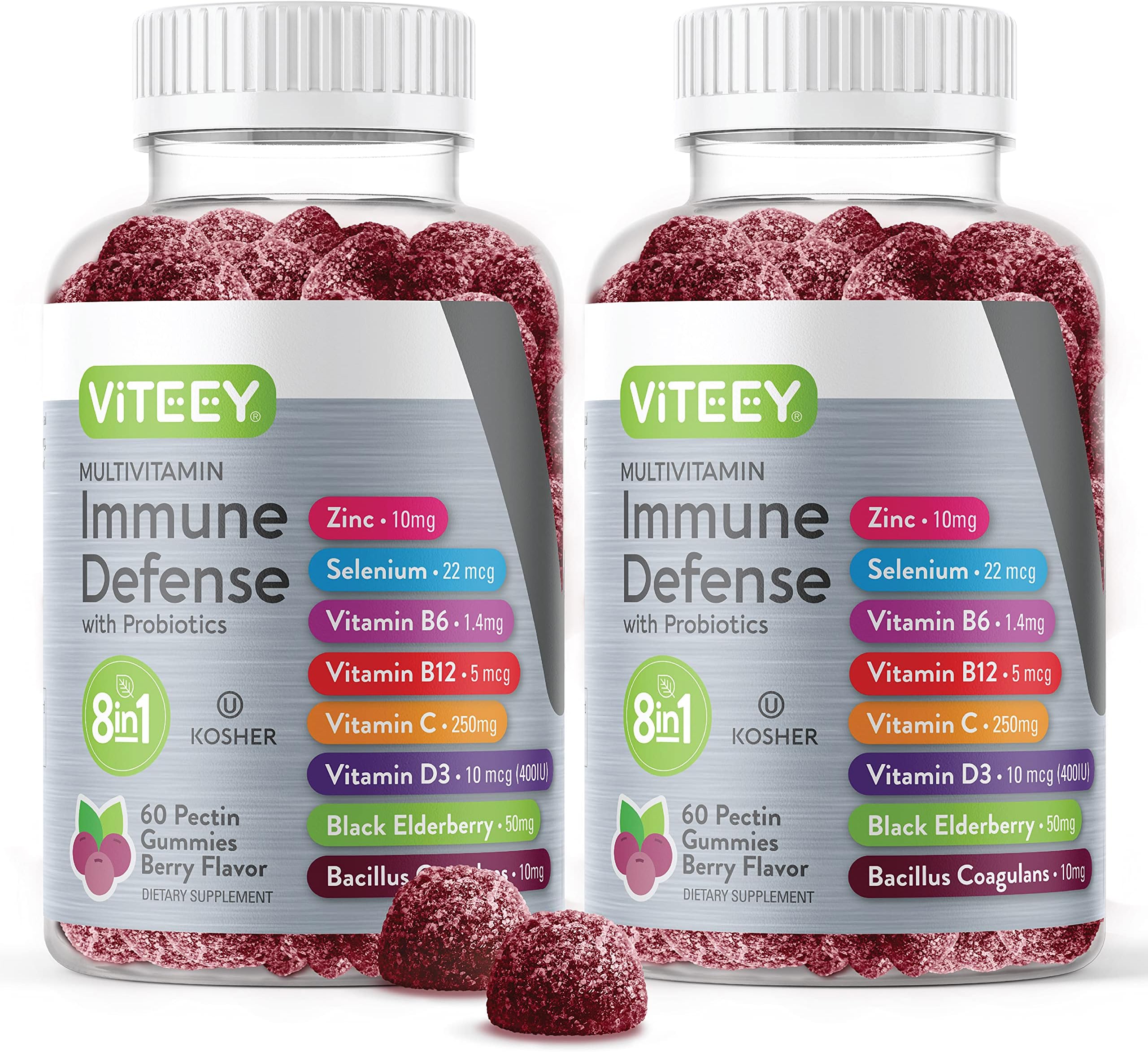 Multivitamin Gummies 8 in 1 Immune Support Supplement with Probiotics - Immune Boosters for Adults & Teens - Vegetarian, Gelatin Free, GMO Free - Chewable Berry Flavored Pectin Immune Defense