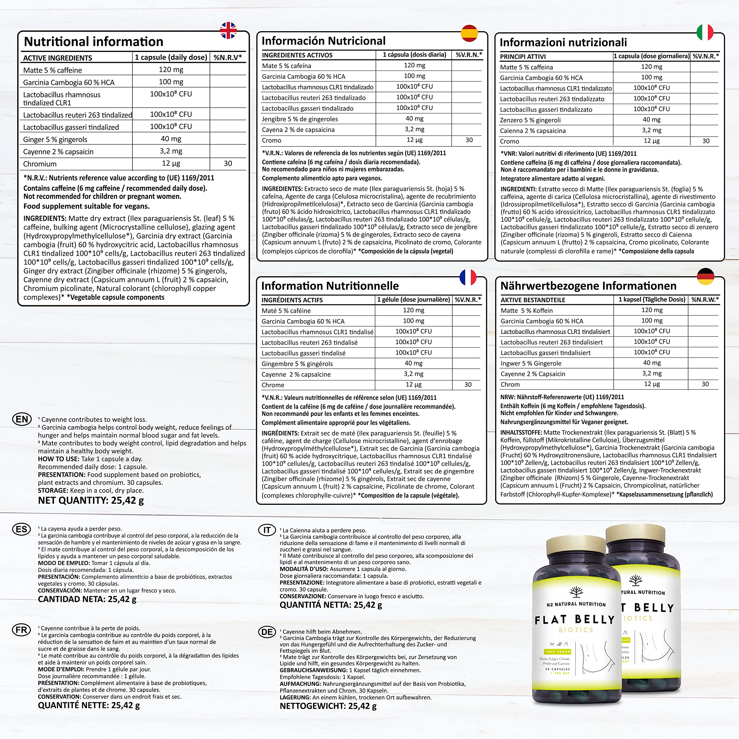Kulturen Komplex Darmsanierung, 30 Mrd KBE, 6 Bakterienstämme, Darmbakterien, L. Gasseri, Garcinia, Ingwer, Mate, Chromium & Cayenne. Darmkur 30 vegane Kapseln. N2 Natural Nutrition