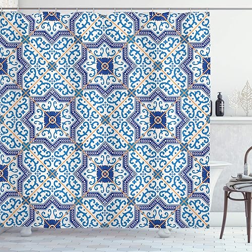 Miniatura 79 de Ambesonne Cortina de ducha hawaiana, diseño de hibisco hawaiano tropical, silueta de niña, tabla de surf, impresión de arte retro, juego de Fucsia