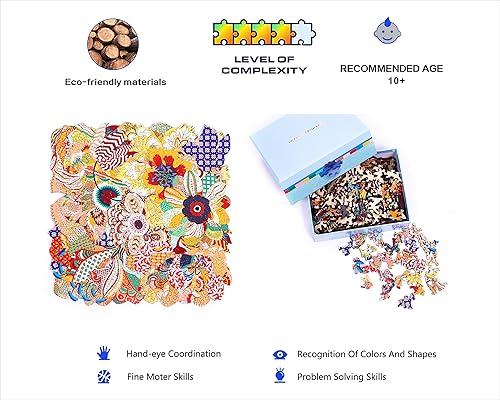 Miniatura 6 de HARTMAZE Rompecabezas de madera flores de furia florecen en belleza y fascinación, 246 piezas verdaderamente únicas, forma cuadrada pequeña, la