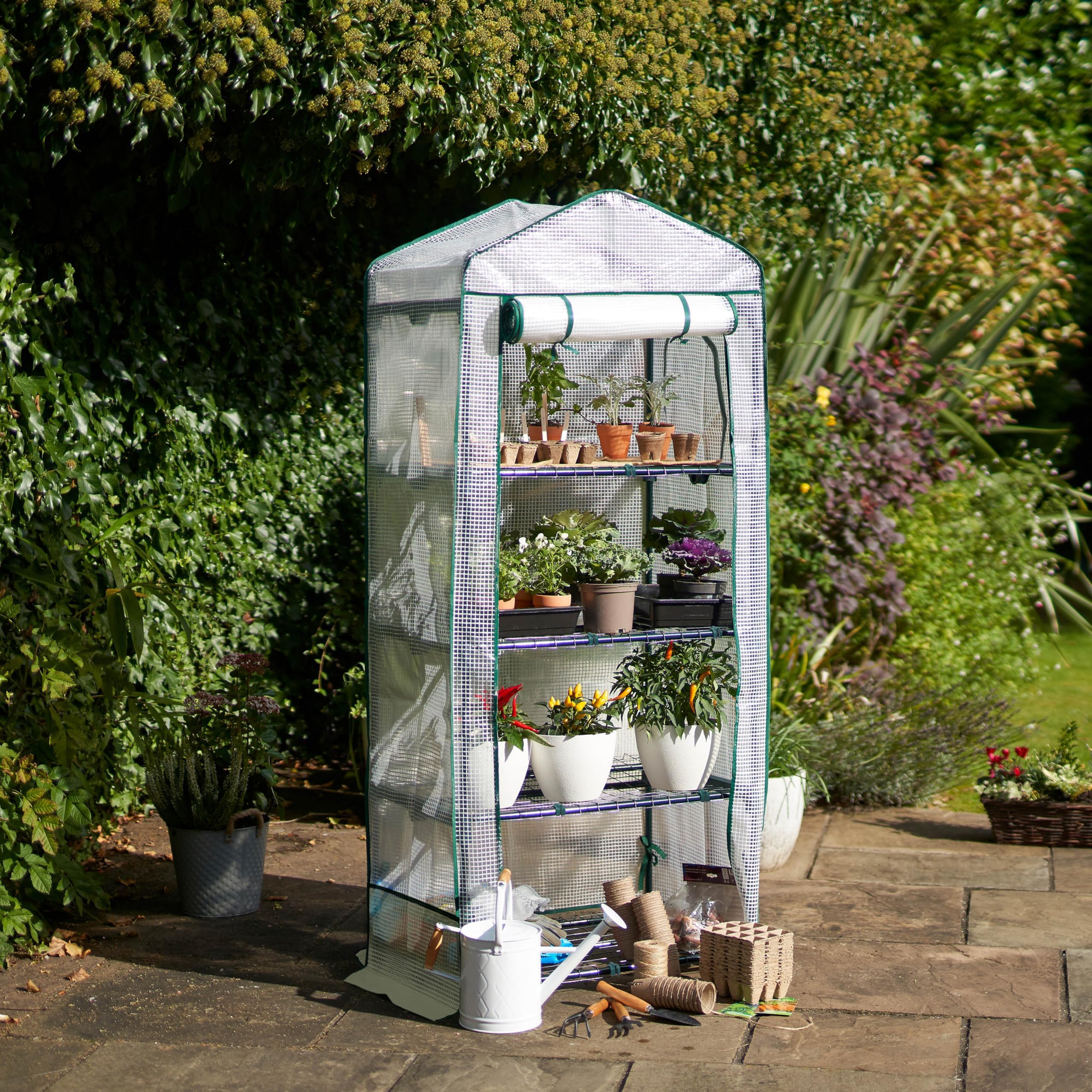 Bramble - Premium Garten Foliengewächshaus für Balkon & Terrasse mit 4 Etagen, Stahlrahmen & Verstärkter PVC-Abdeckung - Stabil & Einfach zu Montieren - 160x69x49cm