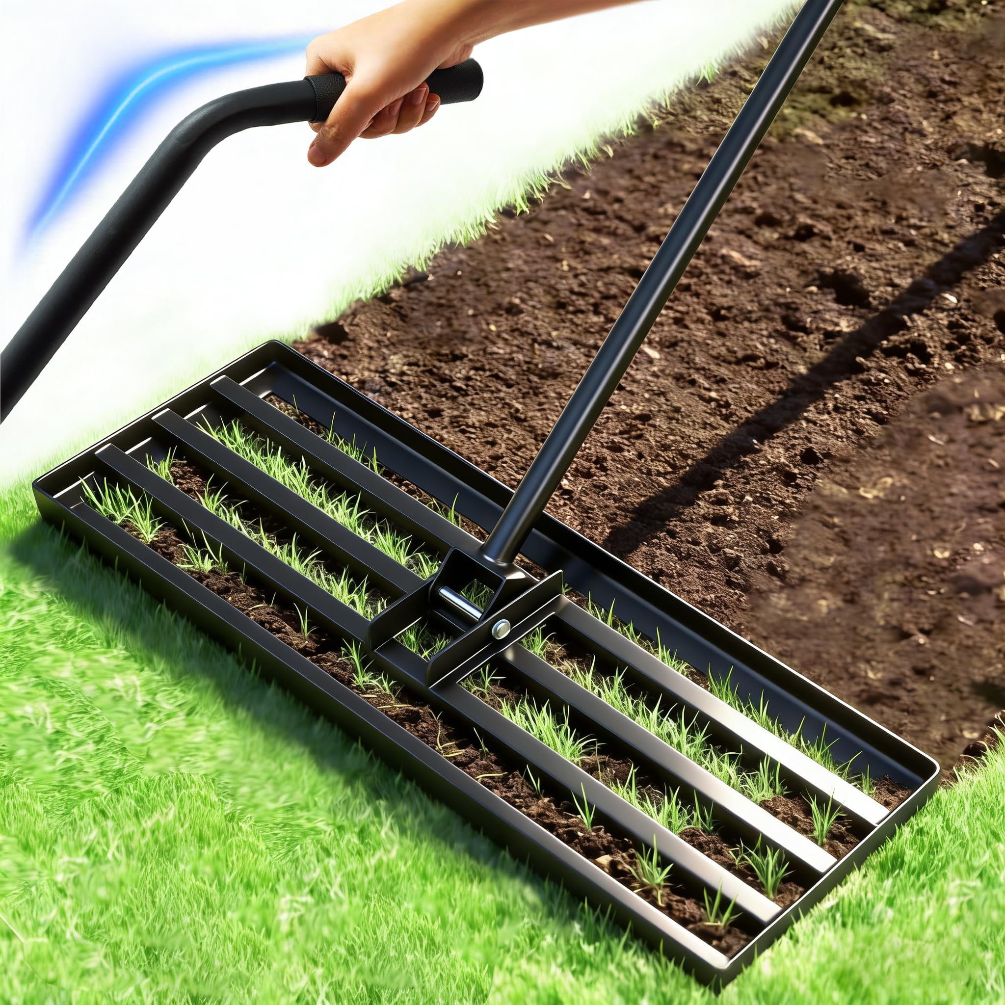 Photo 1 of SYITCUN Lawn Leveling Rake - 30" x 10" Stainless Steel Head, 6ft Handle