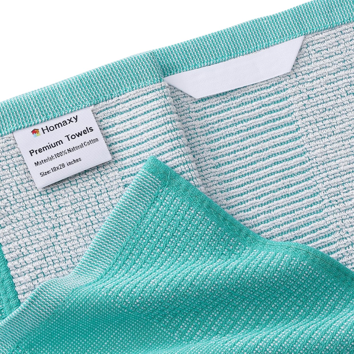 Homaxy Premium Kitchen Towels(18”x 28”, 6 Pack), Large Cotton Kitchen Hand Towels, Flat and Terry Dish Towels, 380 GSM Highly Absorbent Tea Towel Set with Hanging Loop, Teal - Image 2
