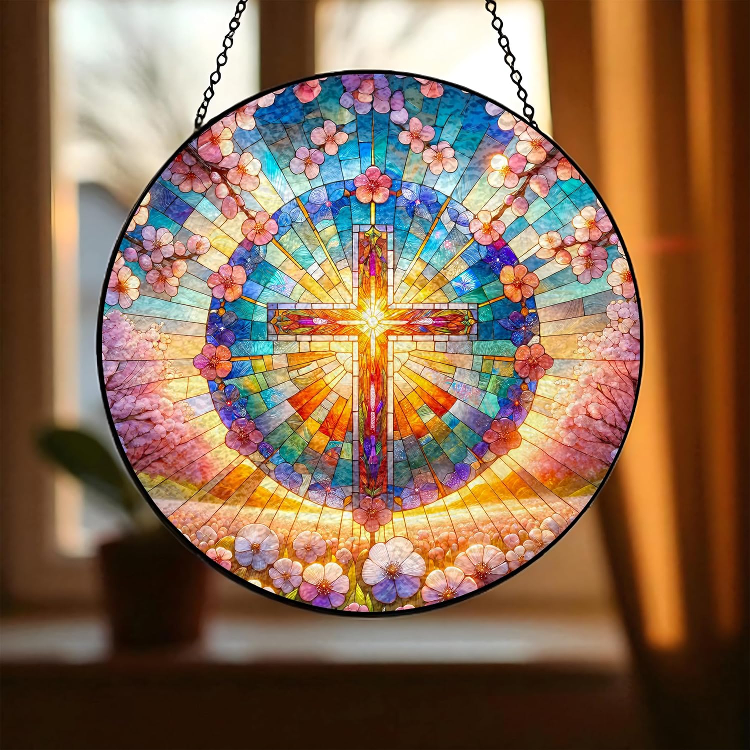 Cross Suncatcher – Stained Glass Window Hanging Sun Catcher