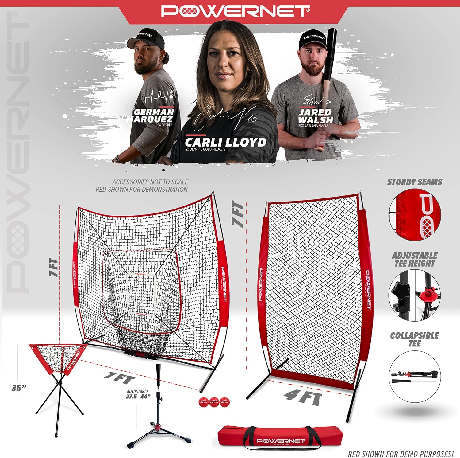 PowerNet [All in ONE Coach Bundle] 7x7 DLX Practice Net + I-Screen + Tee + Caddy + Weighted Training Ball + Strike Zone | Baseball Softball Training