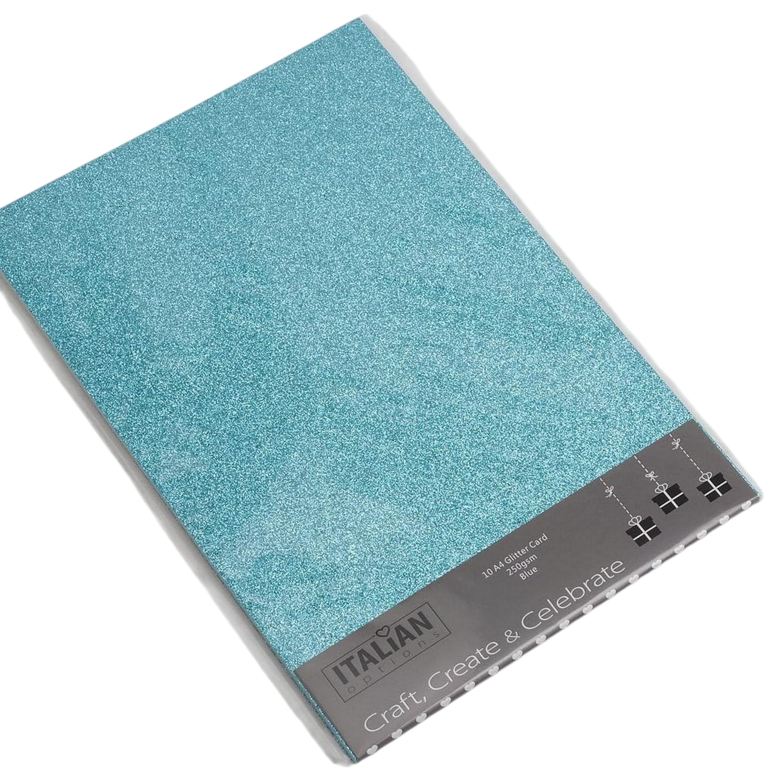 Italian Options Non-Shed Glitter Cardstock Paper, Sturdy Glitter Card for Electronic Die-Cutter Machines, Christmas Crafts and Card Making Supplies, 10 Coloured Sheets, A4, 250gsm, Blue