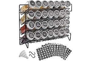 4-Tier Spice Rack Organizer with 28 Glass Jars and 432 Labels