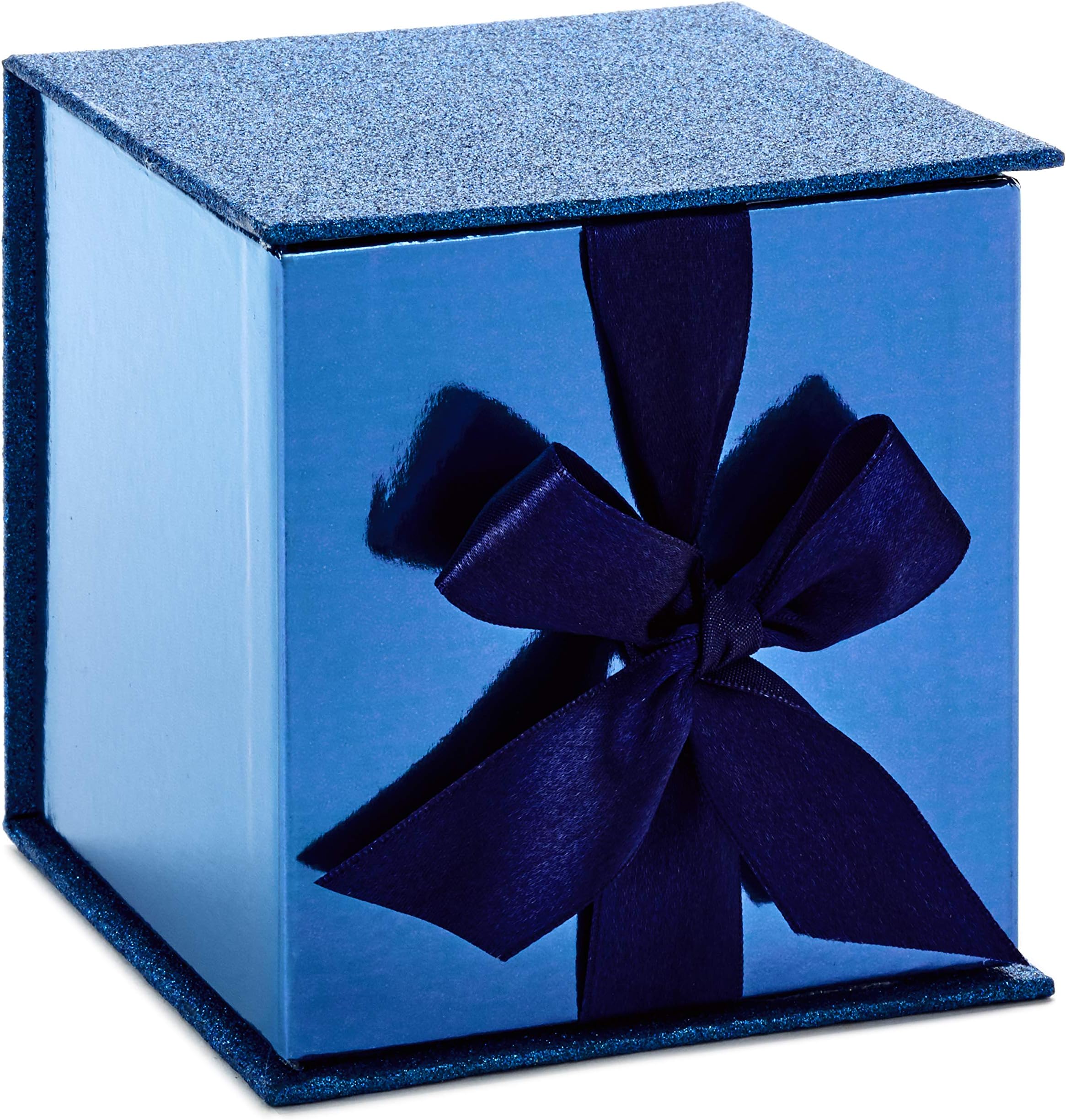 Hallmark Small Gift Box with Bow and Shredded Paper Filll (Navy Blue Signature 4 inch Gift Box with Glitter) for Birthdays, Graduations, Anniversaries, Father's Day, Christmas, Valentine's Day, All Occasion