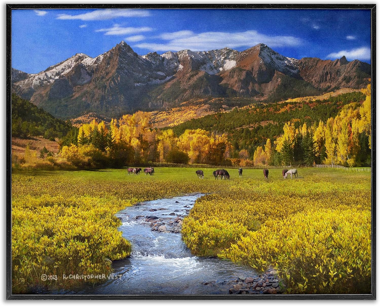 Stupell Industries Horse Ranch Autumn View Framed Giclee Wall Art Design by Chris Vest, Black Framed, 14 x 11