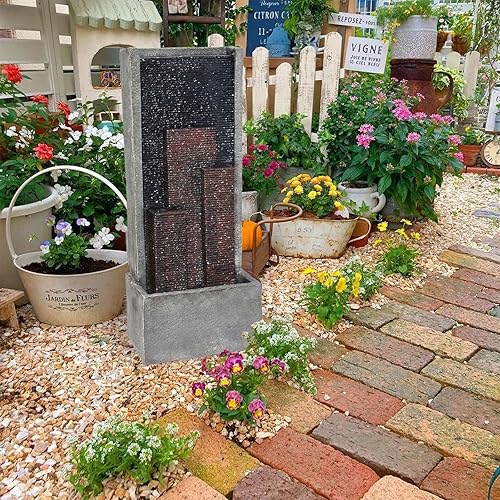 Waterfall Garden Fountains Indoor Outdoor 4-Tier Modern Cascading Floor-Standing Water Feature Fountain Decor with LED Lights for Office House Patio Balcony