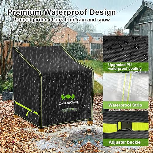 Miniatura 2 de Paquete de 2 fundas para sillas de patio, fundas para muebles de exterior con tira impermeable, se adapta como funda de asiento profundo para sala