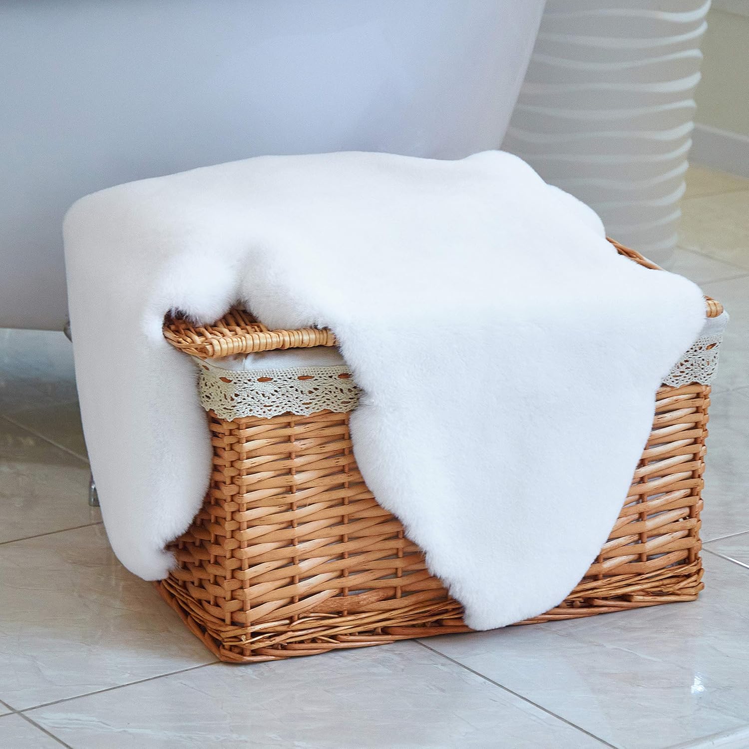 Lith Home Afro Faux Rabbit Fur Rug&Throw-Ultra Soft Plush Luxurious Chair Couch Sofa Bed Furniture Cover or Nursery Room-3x3 ft White African Map Shape