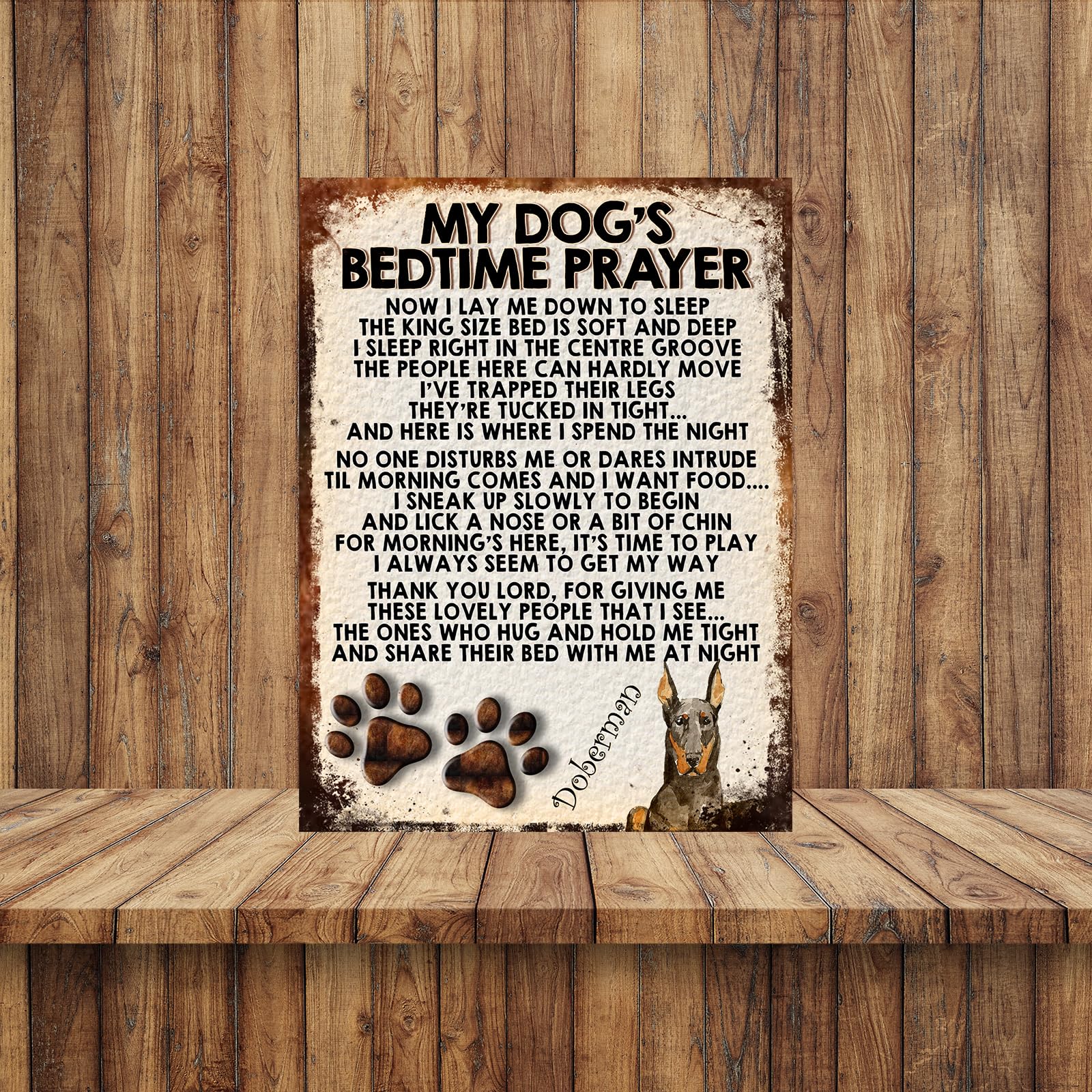 MY DOG'S BEDTIME PRAYER RETRO STYLE METAL TIN SIGN/PLAQUE (DOBERMAN), 8" x 6" - Image 2