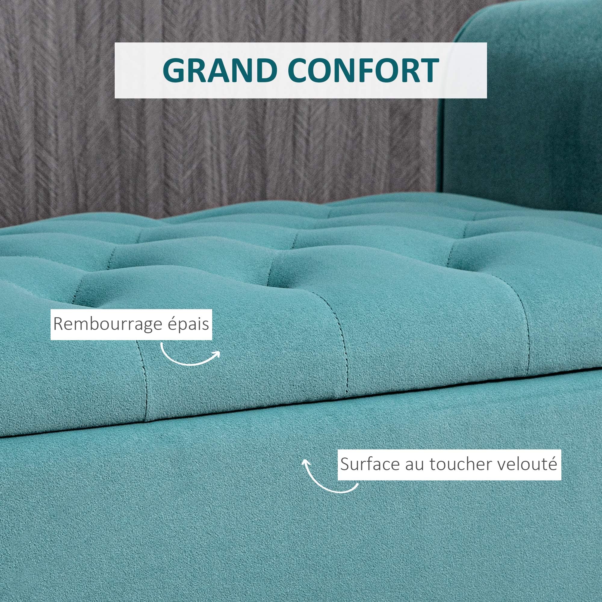HOMCOM - Banco de almacenamiento para cama con reposabrazos, baúl de almacenamiento de tela aterciopelada acolchada y acolchada, carga hasta 120 kg, para salón, dormitorio, entrada, 126 x 48,5 x 57 cm