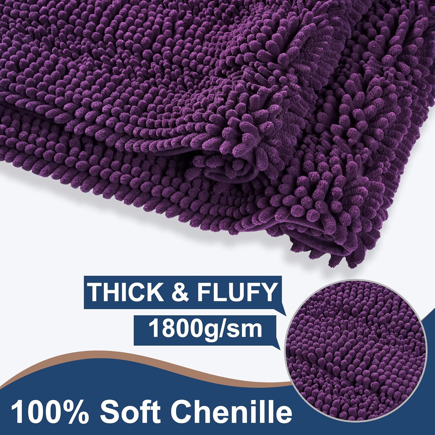 Non Slip Thick Shaggy Chenille Bathroom Rug Sets 2 Piece, Thickened Hot Melt Rubber Bottom Bath Mats for Bathroom, Bath Rugs Quick Dry Machine Washable for Shower (Plum, 32"x20" Plus 17"x24") - Image 4