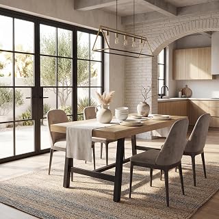 GarveeHome Industrial Dining Table for 4-6 People, 63" Long Large Kitchen Table with Sturdy Metal Frame, Rectangular Counter for Dinner, Kitchen, Dining Room (Natural, 63" Non-extendable)