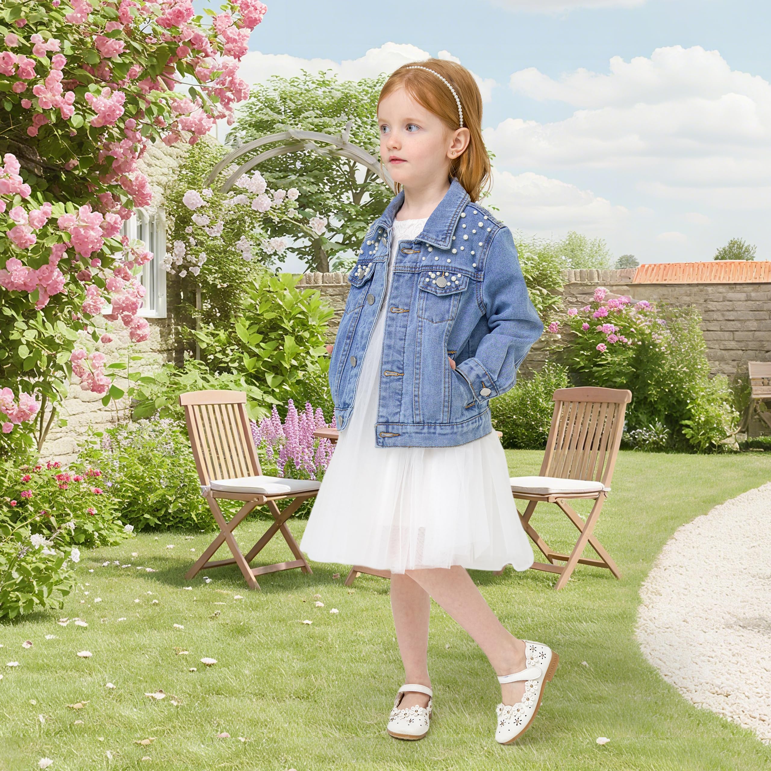 Miipat Veste en Jean Fille Paillettes Patchs Boutons Denim Blousons avec Poche Manches Longues Enfant Manteau en Jean Fille Vetement pour Enfants
