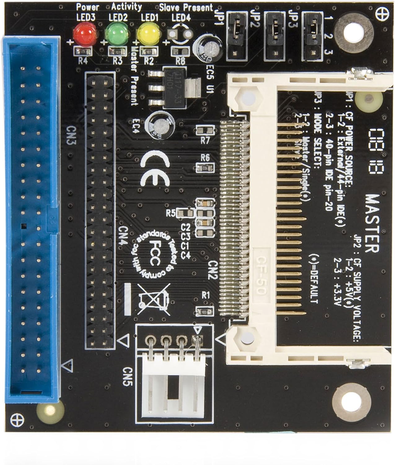 StarTech.com 40/44 Pin IDE to Compact Flash SSD Adapter - IDE to CF Card reader - CF to IDE Converter (IDE2CF),Black