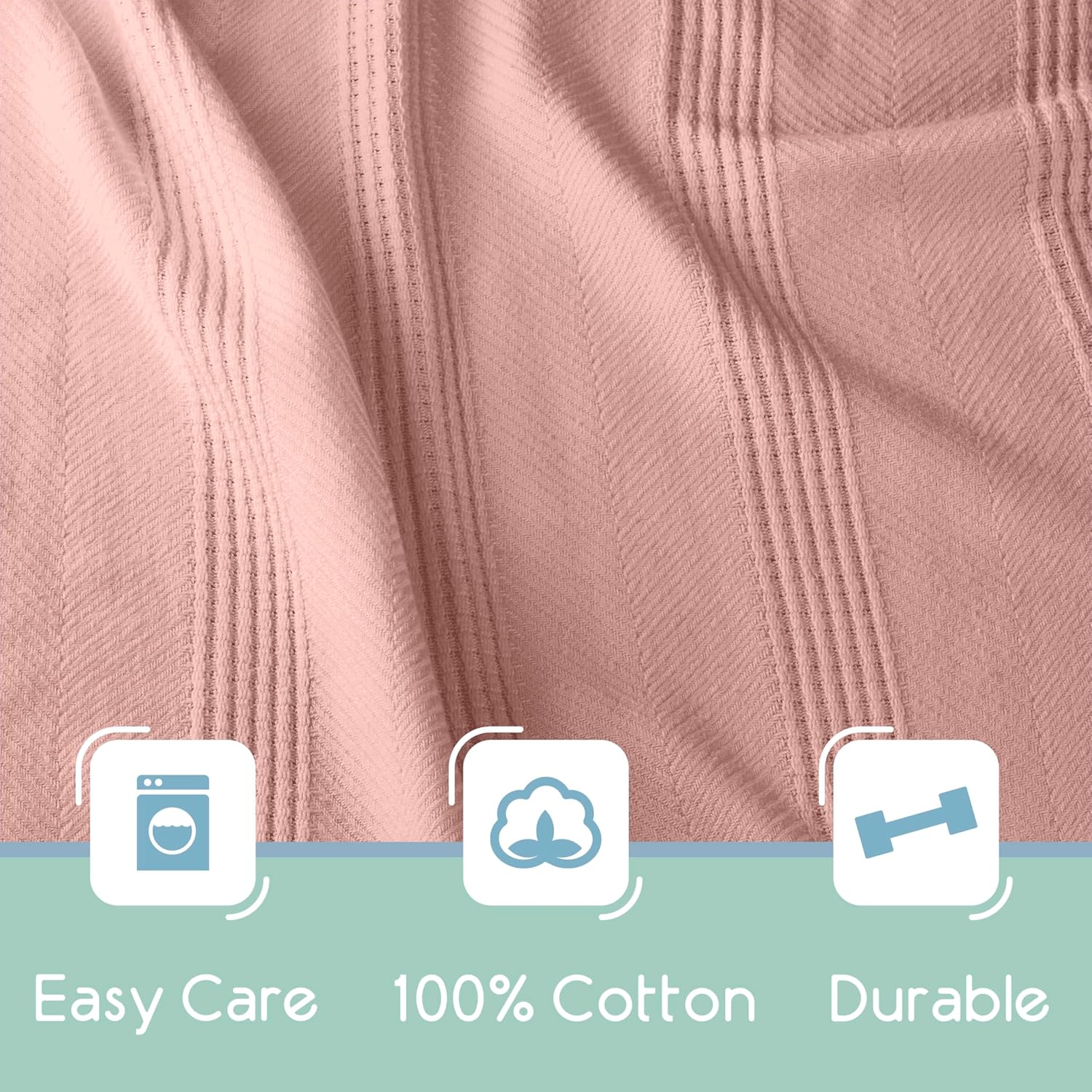 Full/Queen Size 100% Cotton Blanket | Super Soft Breathable Lightweight Throw Blanket | All-Season Knit Blanket | Versatile Hotel Luxury | Easy Care Full Size Cotton Blanket | Oeko-Tex Blanket | Pink - Image 5
