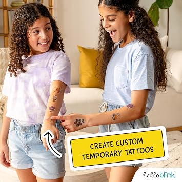 Hello Blink Temporary Tattoo Printer - Ink-Free Thermal Printing & Custom Temporary Tattoos - App-Based Design for Kids & Fake Body Art - Includes Transfer Sheets & Marker Set -Multicolor, Ages 8+