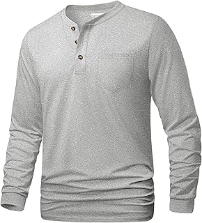 MAGCOMSEN Men\'s T Shirt Long Sleeve Cotton Henley T Shirts Casual Breathable Shirts Lightweight Basic Tops with Pocket