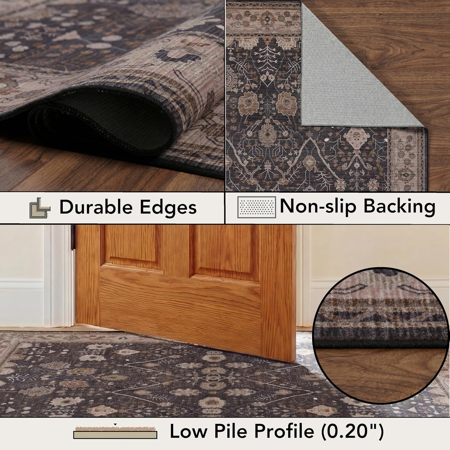 Kuden 2x3 Small Rug, Machine Washable, Non-Slip Backing, Vintage Style, Soft, Low Pile, Area Rugs for Entryway Kitchen Indoor Entrance