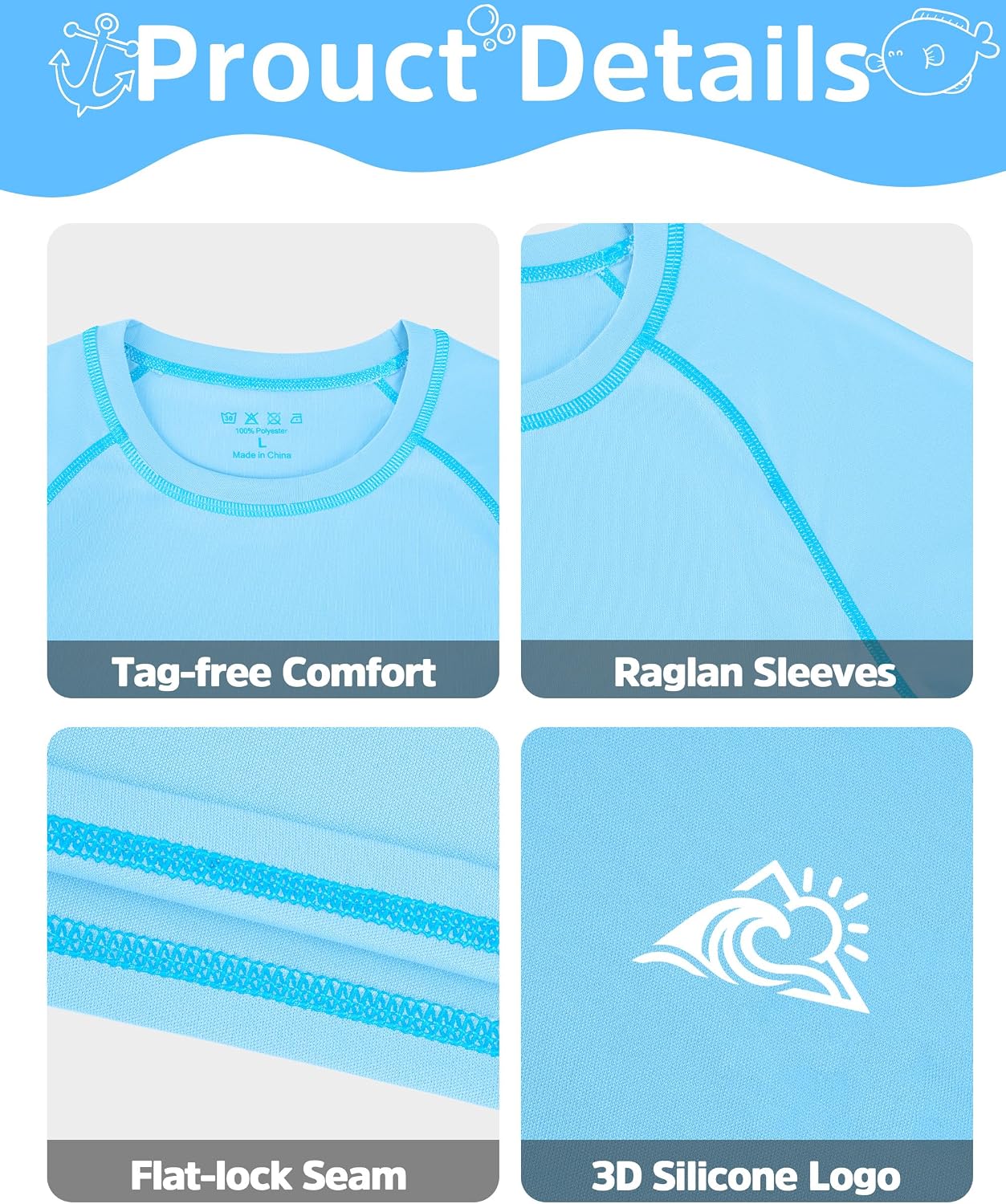 Boys Rash Guard Swim Shirt, Short Sleeve Kids Youth Sun Protection Shirts, UPF 50+ Quick Dry Swimwear for Water Surf