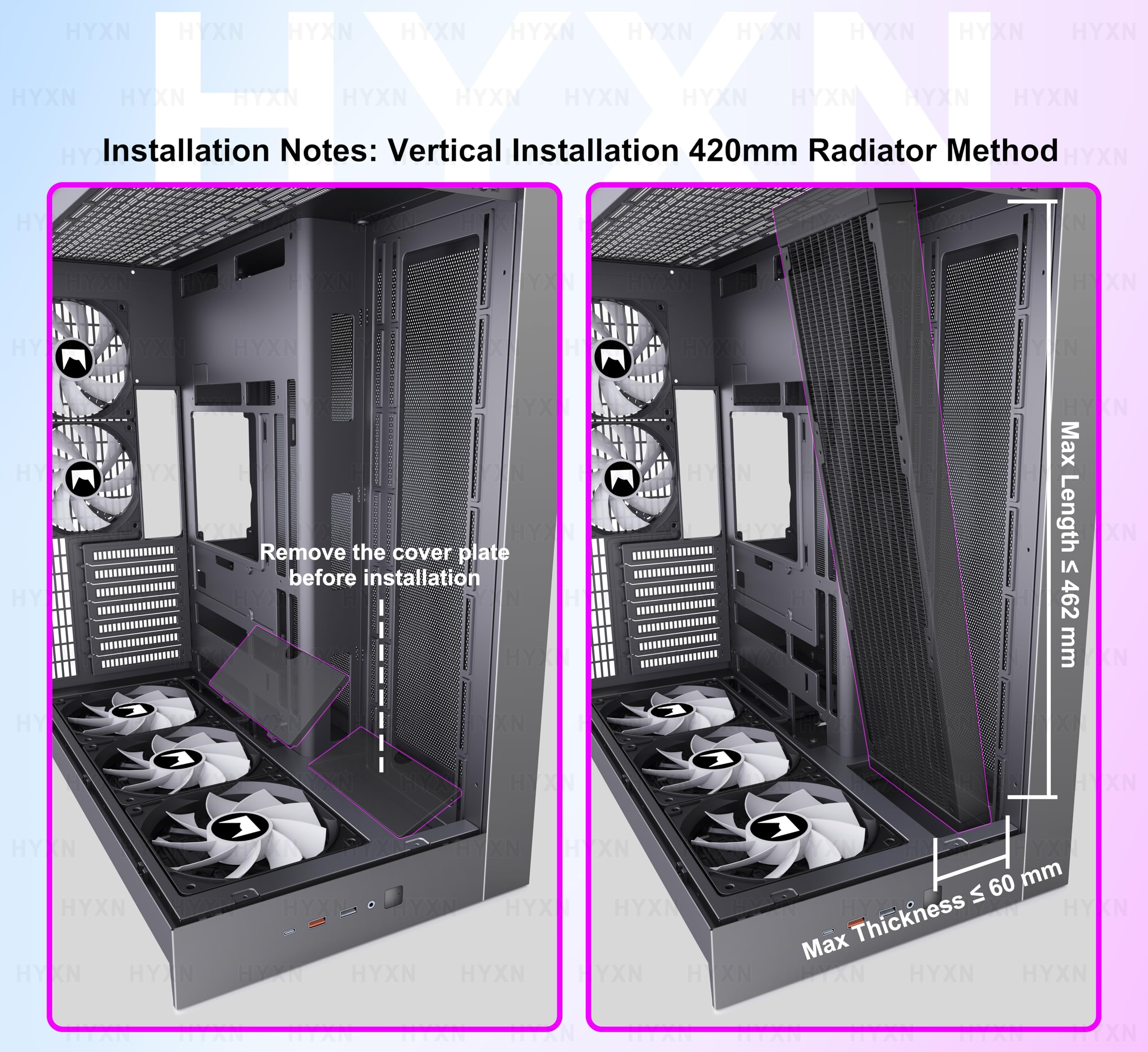 H2(2026) HYXN PC Gehäuse ATX mit 8 Lüfter(6X140 und 2X120) Groß Dual Kammer Mid-Tower Computer Gehäuse Airflow Gaming PC-Gehäuse,Unterstützt 420mm-Wasserkühler,Gaming Gehäuse (Schwarz, H2)