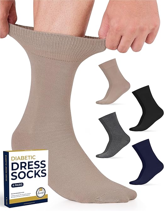 Pembrook Diabetic Dress Socks for Men 4 Pairs Odor Free Stylish