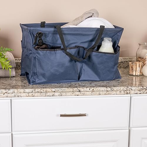 Miniatura 3 de Household Essentials Krush Bolsa multiusos de lona con bolsillos, bolsa reutilizable para comestibles, color azul con ribete negro