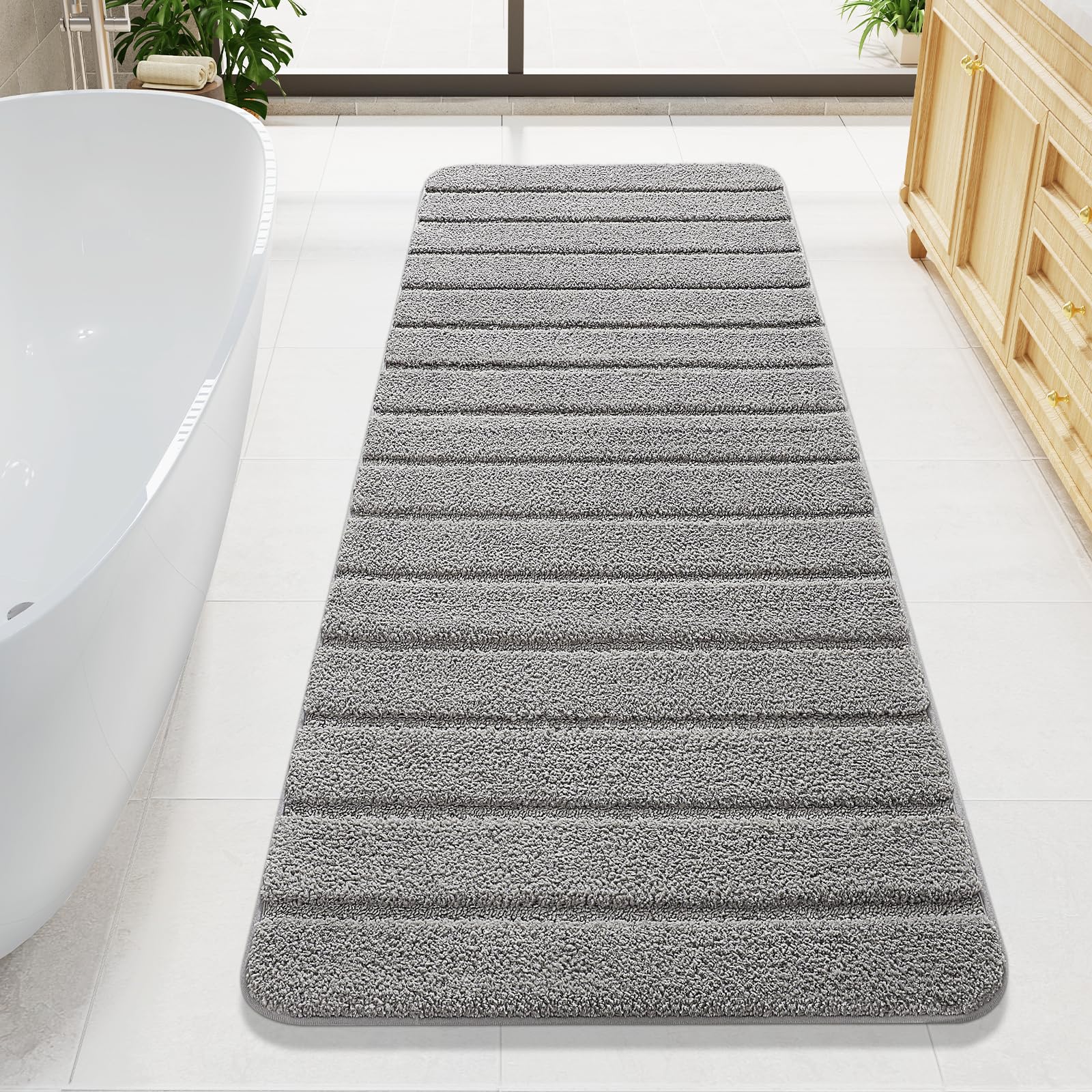 LOCHAS Long Bathroom Rugs Runner 24 x 60 Large Bath Rug Non Slip Washable Absorbent Microfiber Bath Mat