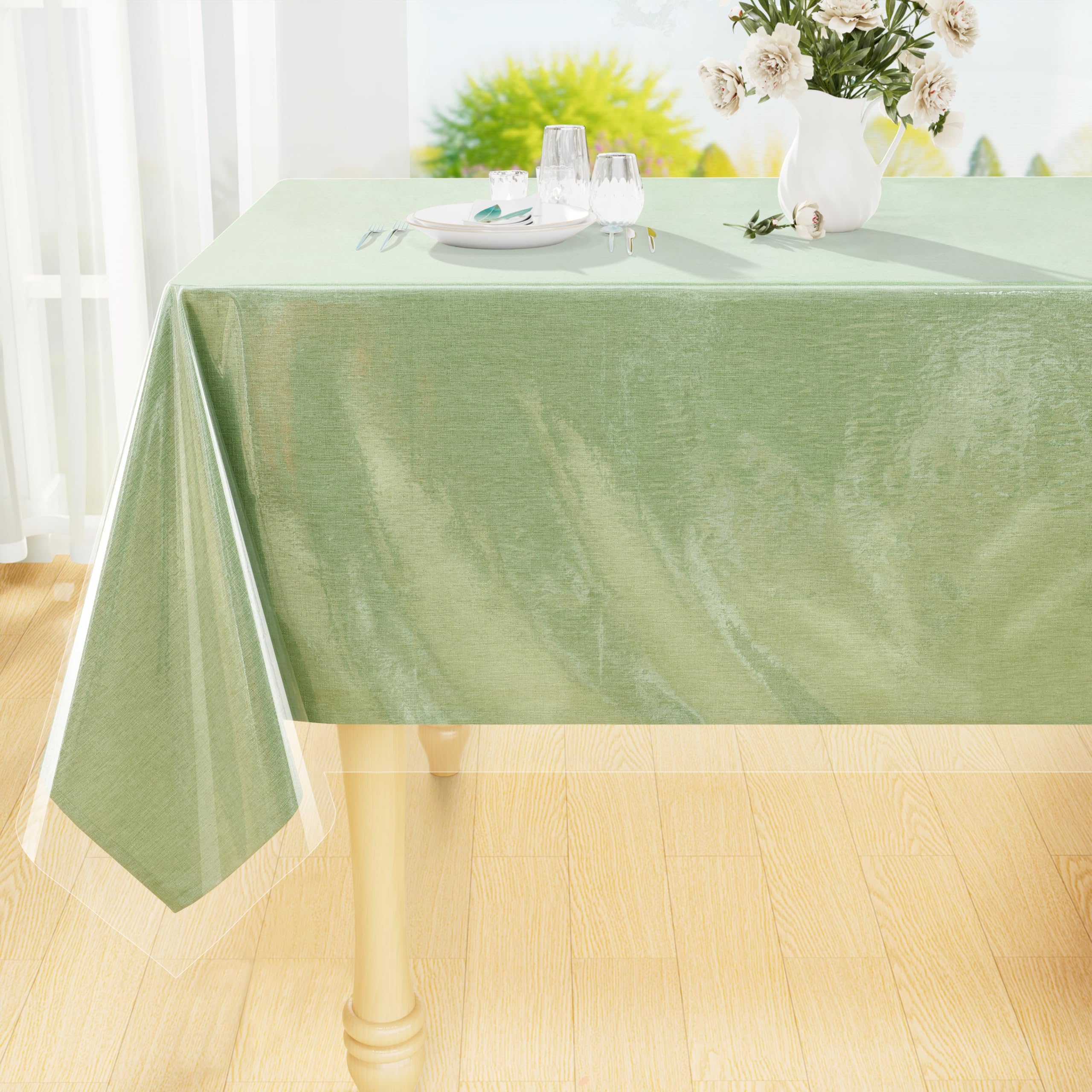 smiry Clear Plastic Table Cloth, 100% Waterproof Vinyl Rectangle Tablecloth Protector, Oil Spill Proof Wipeable Transparent Tablecloths Cover for Dining, Picnic, Camping, Outdoor (60" x 84")