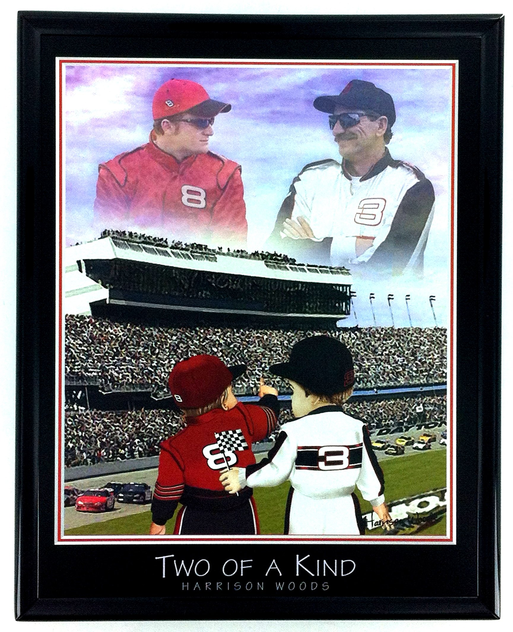 Dale Earnhardt Sr. and Dale Earnhardt Jr. at Daytona International Speedway. Dramatic Framed Collector Lithograph Artwork with Glass. Historic Racing Wall Art. Great Gift!
