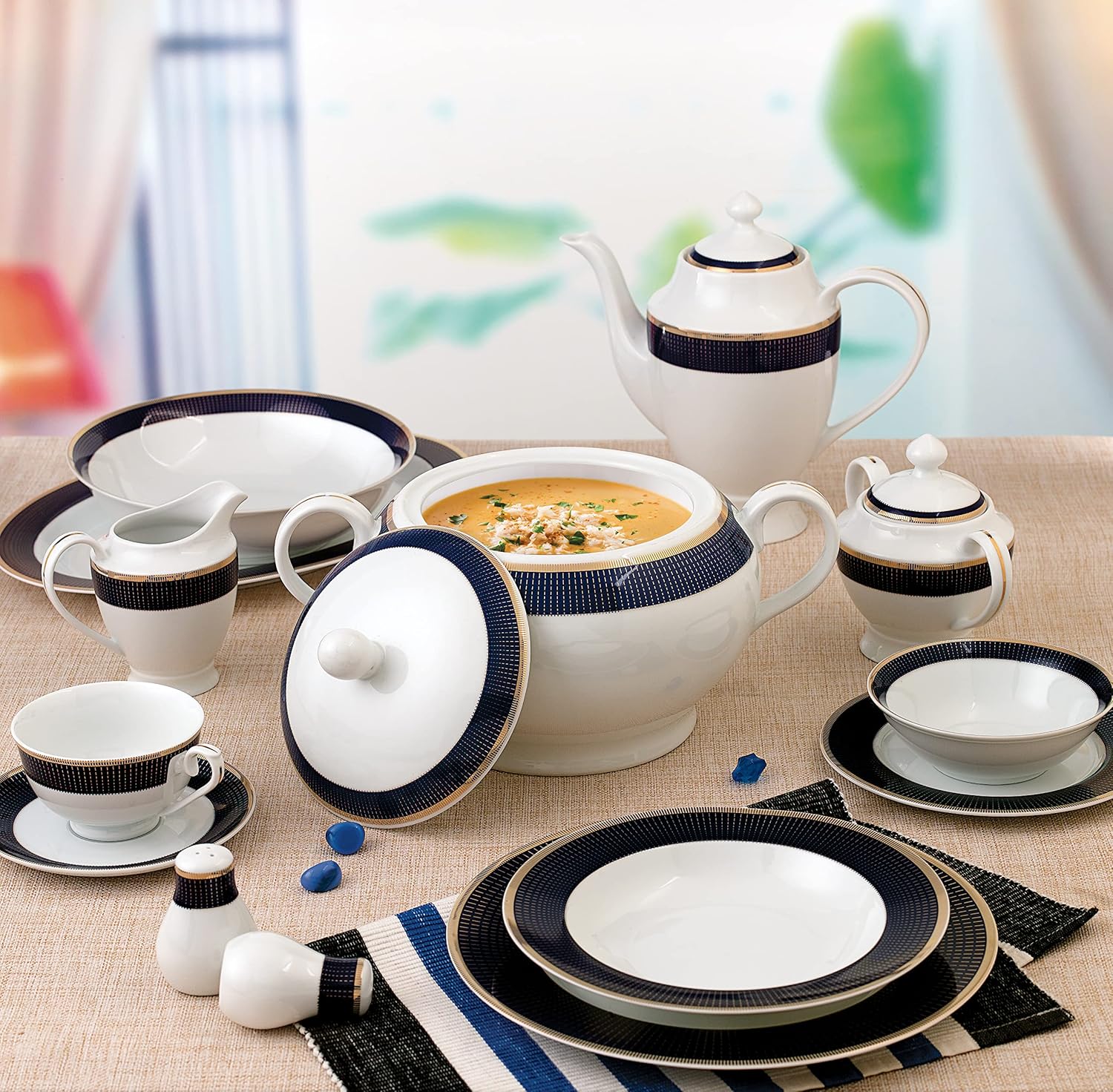 Lorren Home Trends La Luna Collection New Bone China Souptureen and Lid, Midnight Design