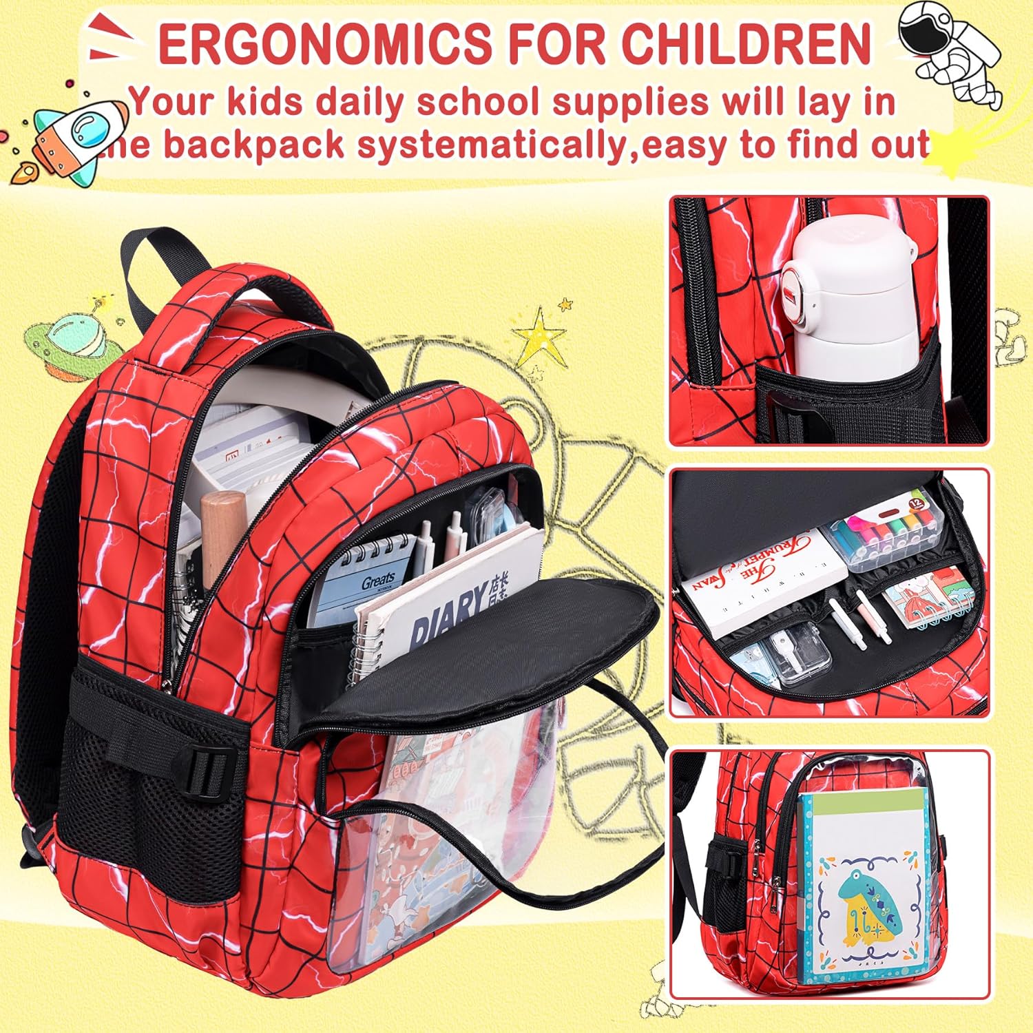 FunnyGifts Boys Backpacks with Lunch Box for Kids School Bookbag with Lunch Bag for Elementary Kindergarten Preschool Age 4-6 6-8 Years Old Mochila Para Niños - Image 3